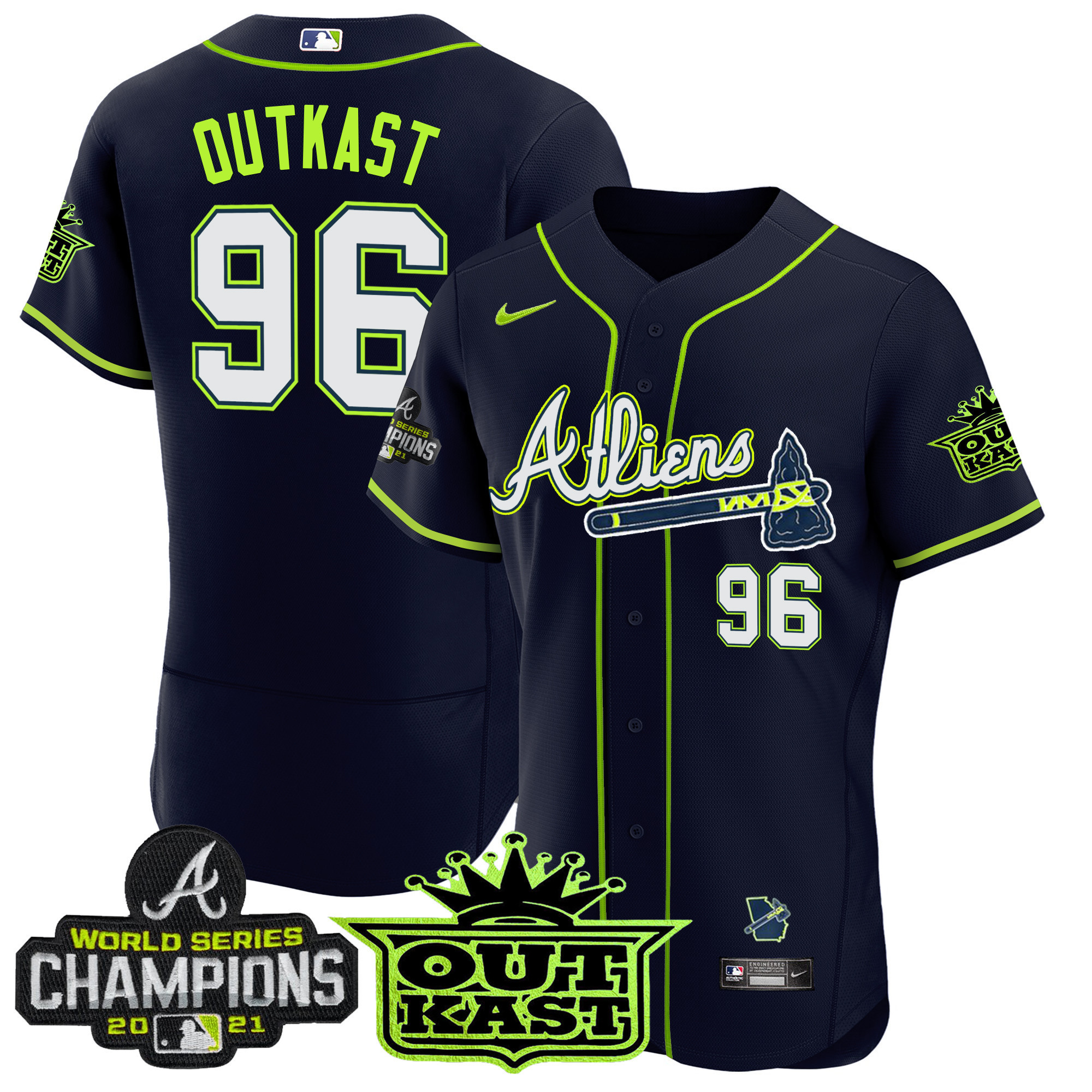 OutKast Men's Atlanta Braves Atliens Champions Flex Base Jersey - All Stitched
