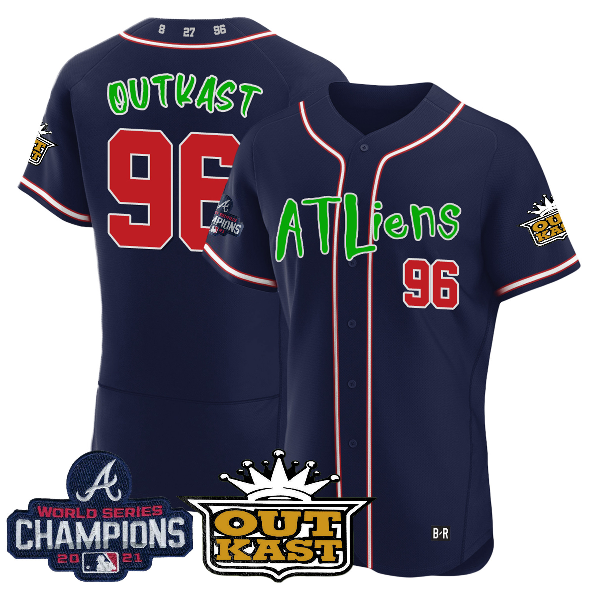 OutKast Men's Atlanta Braves Atliens Champions Flex Base Navy Jersey - All Stitched