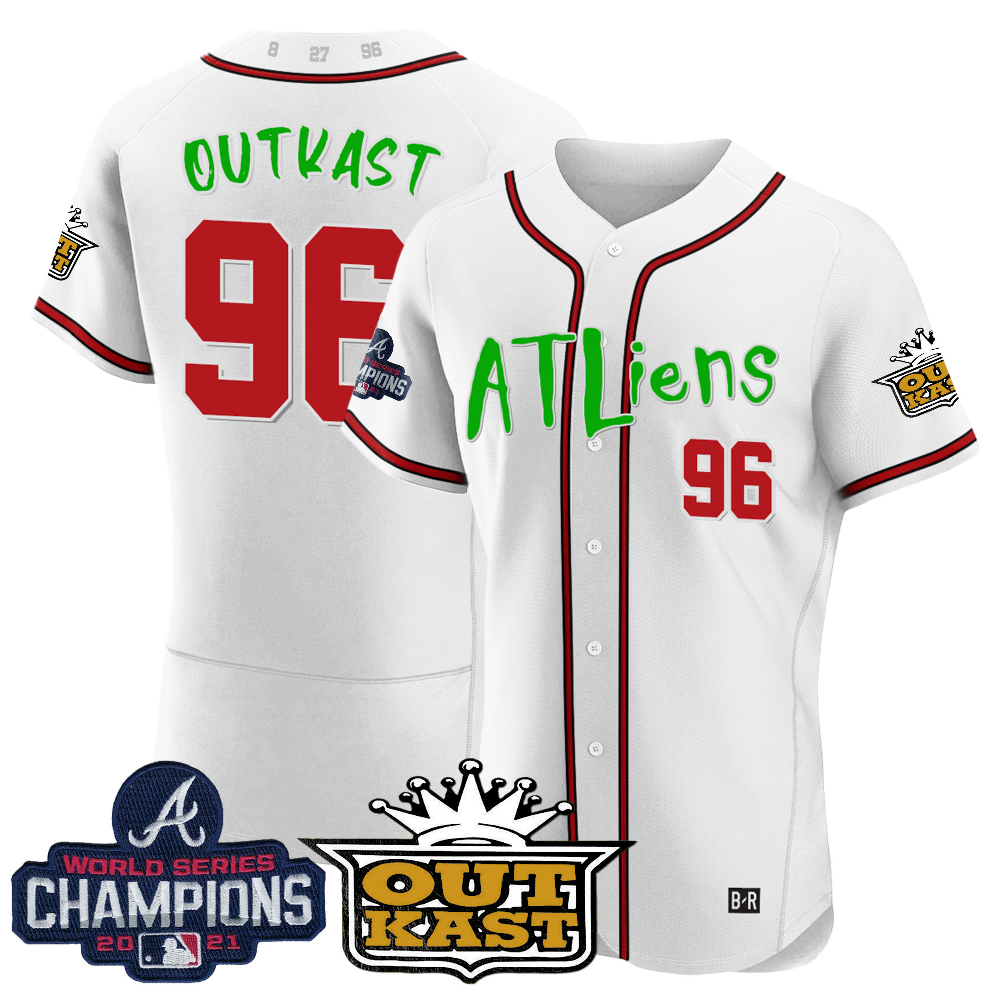 OutKast Men's Atlanta Braves Atliens Champions Flex Base White Jersey - All Stitched