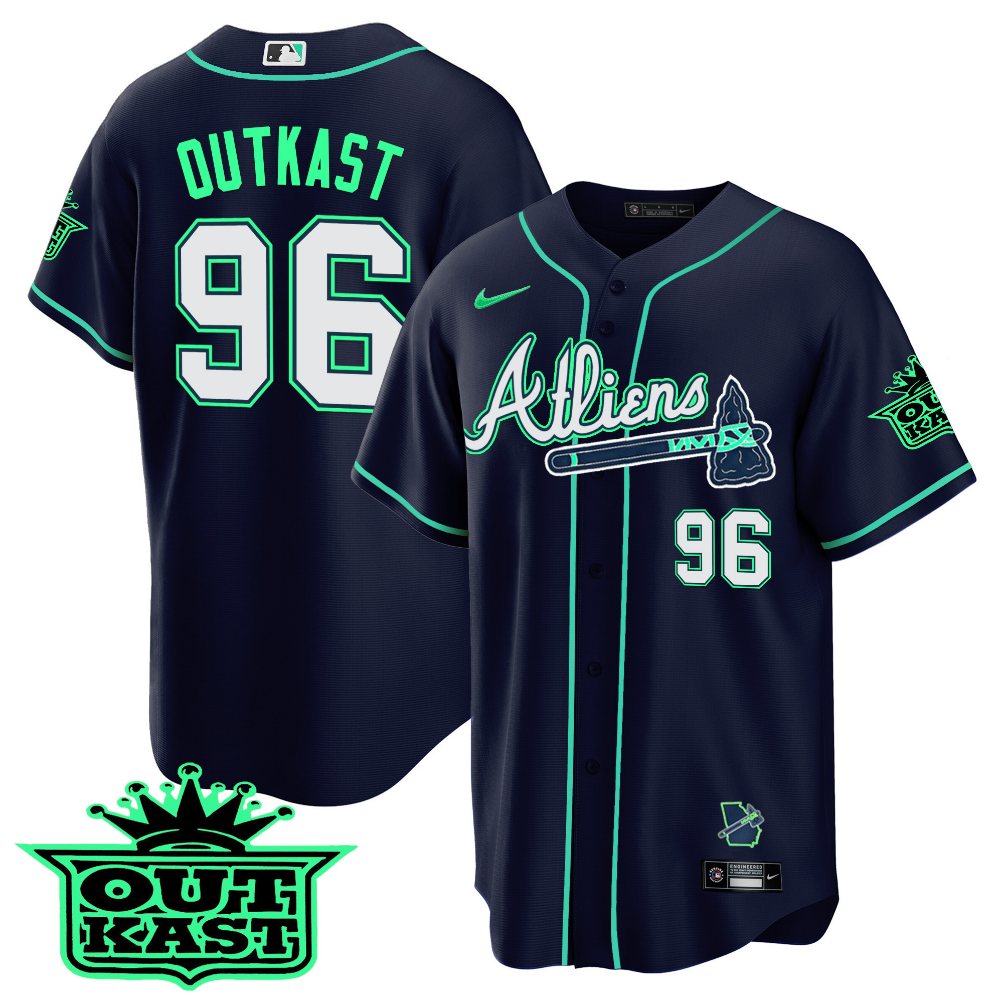 OutKast Men's Atlanta Braves Atliens Cool Base - Galaxy Version Jersey - All Stitched V7