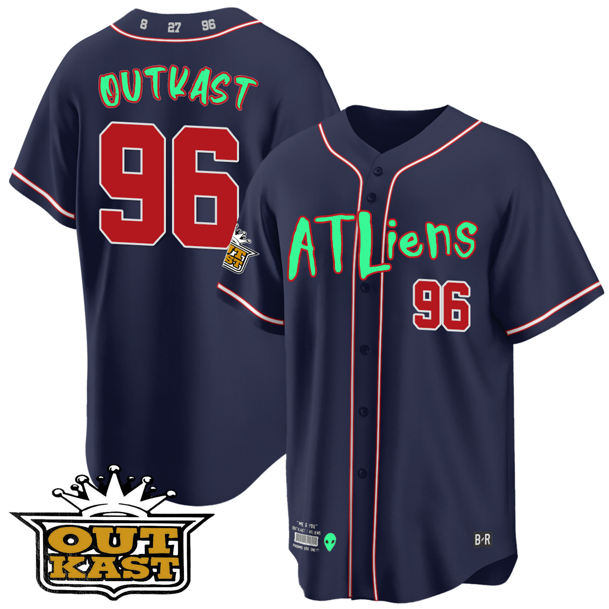 OutKast Men's Atlanta Braves Atliens Cool Base - Galaxy Version Navy Jersey - All Stitched