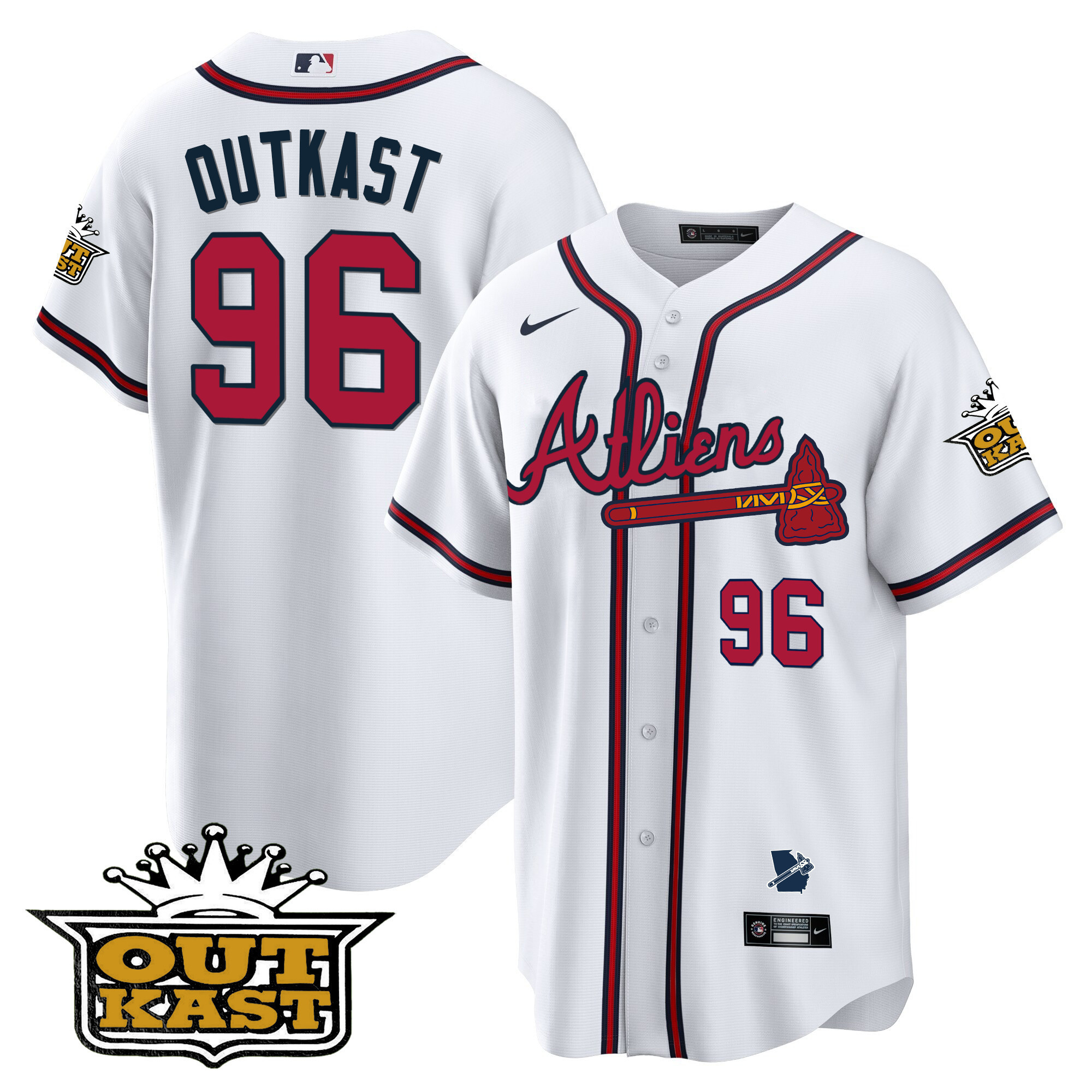 OutKast Men's Atlanta Braves Atliens Cool Base V2 White Jersey - All Stitched V83