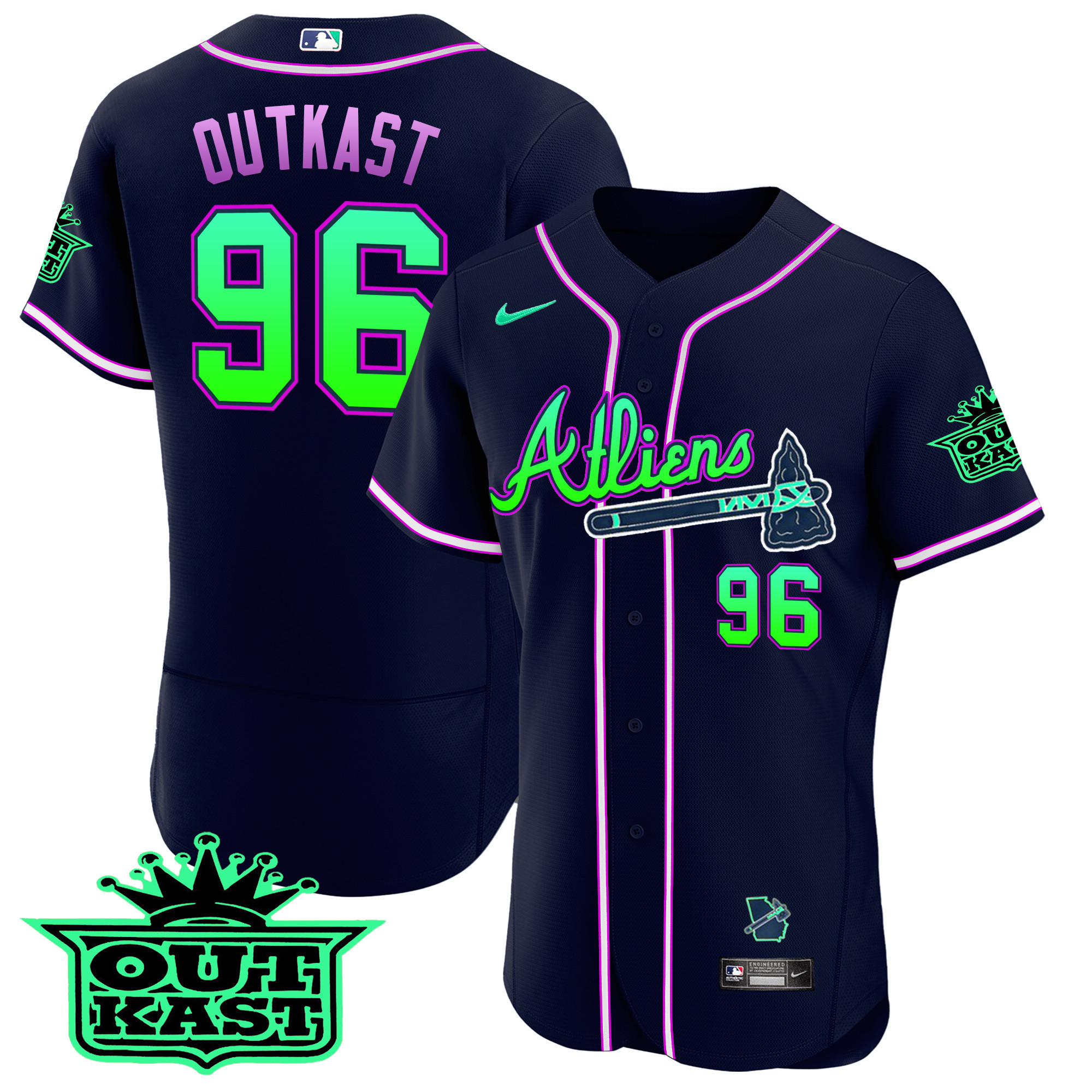 OutKast Men's Atlanta Braves Atliens Flex Base - Galaxy Version Jersey - All Stitched V63