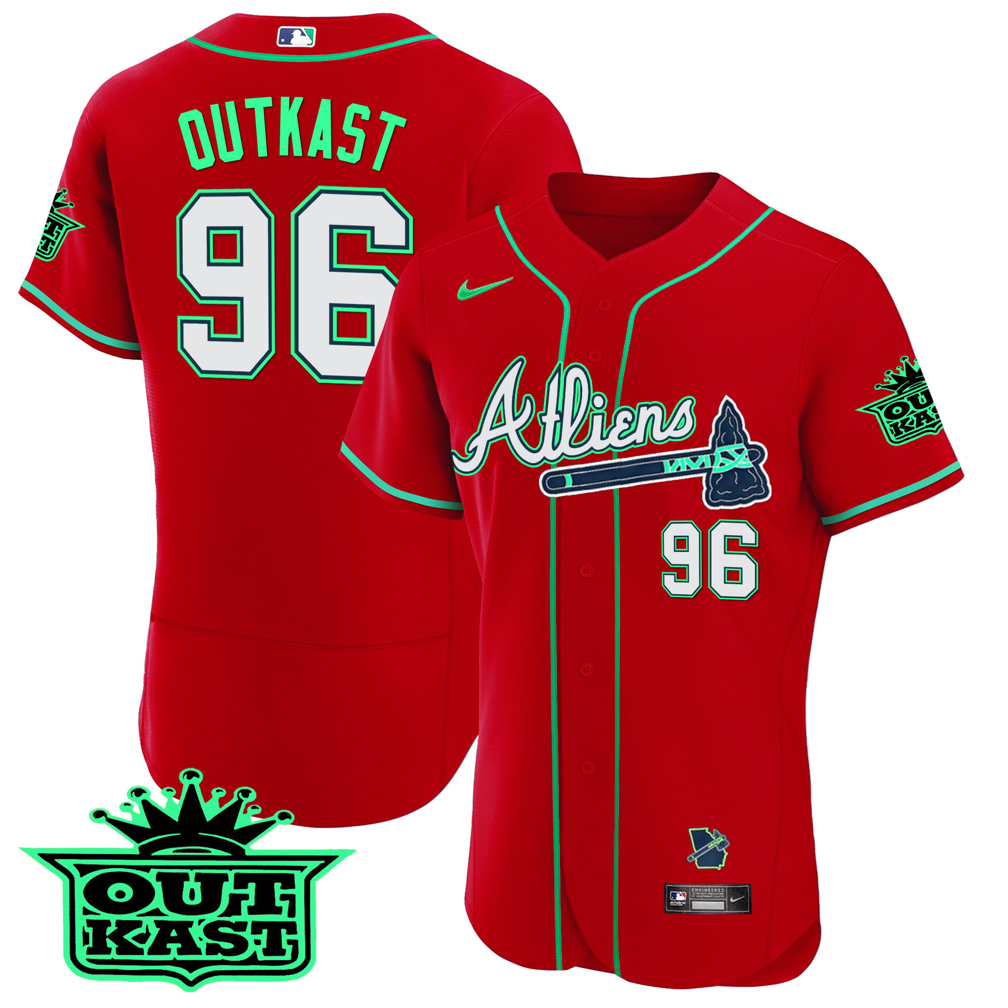 OutKast Men's Atlanta Braves Atliens Flex Base - Galaxy Version Red Jersey - All Stitched