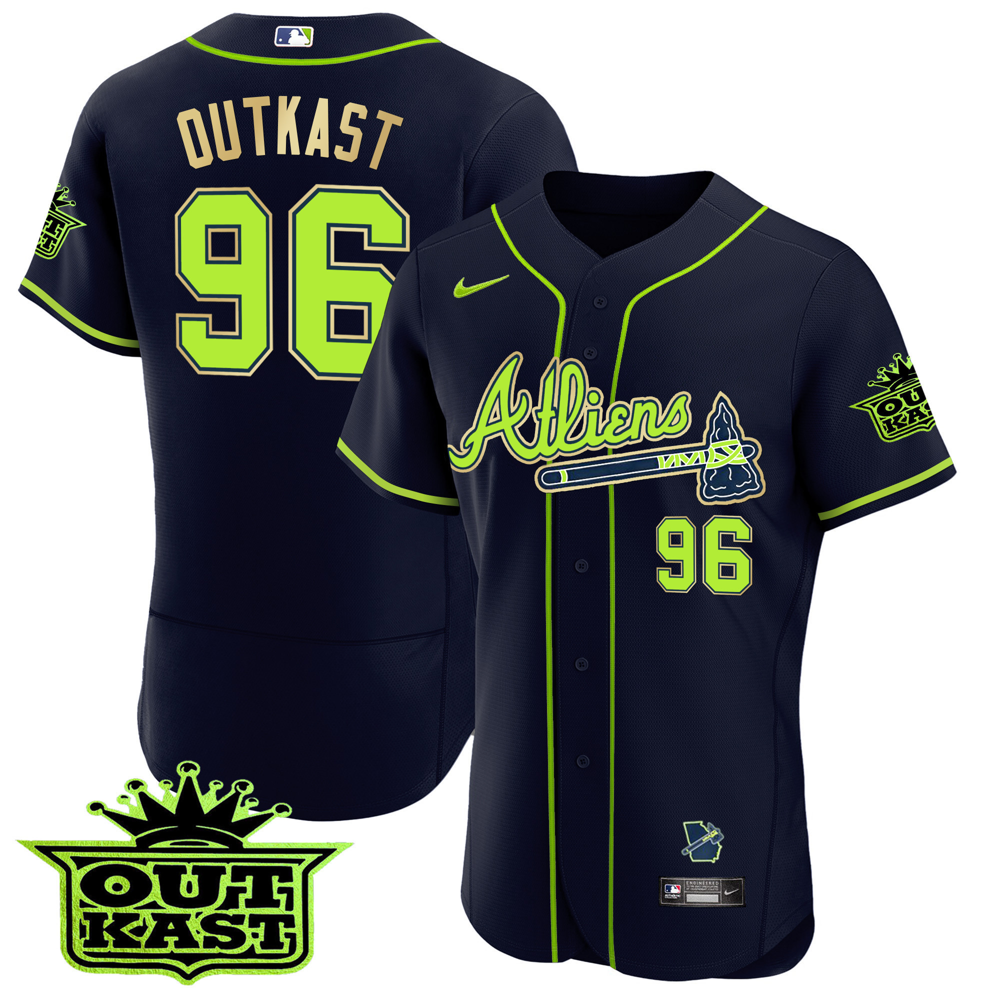OutKast Men's Atlanta Braves Atliens Flex Base Gold Trim Jersey - All Stitched
