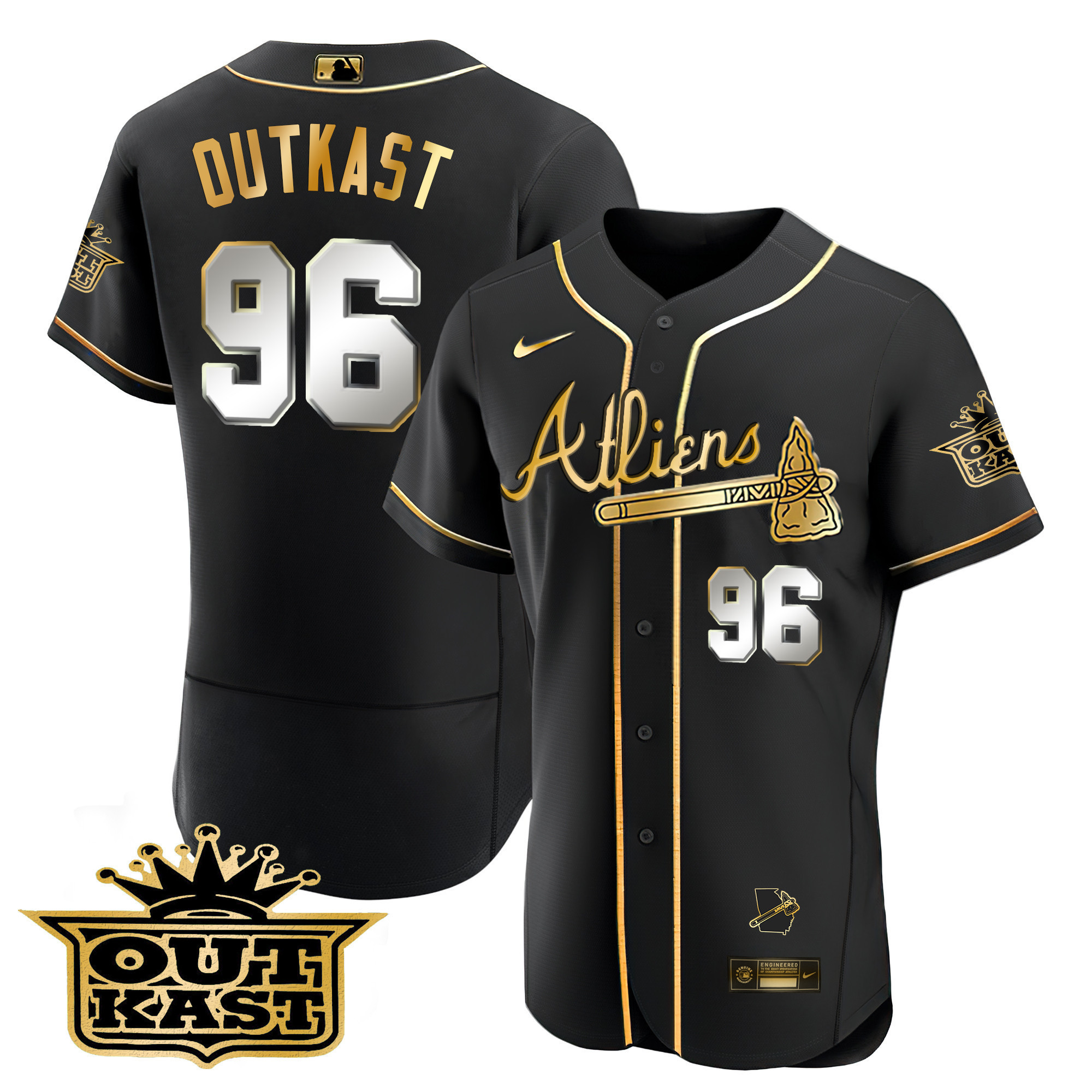 OutKast Men's Atlanta Braves Atliens Flex Base V2 Black Limited Jersey - All Stitched V10