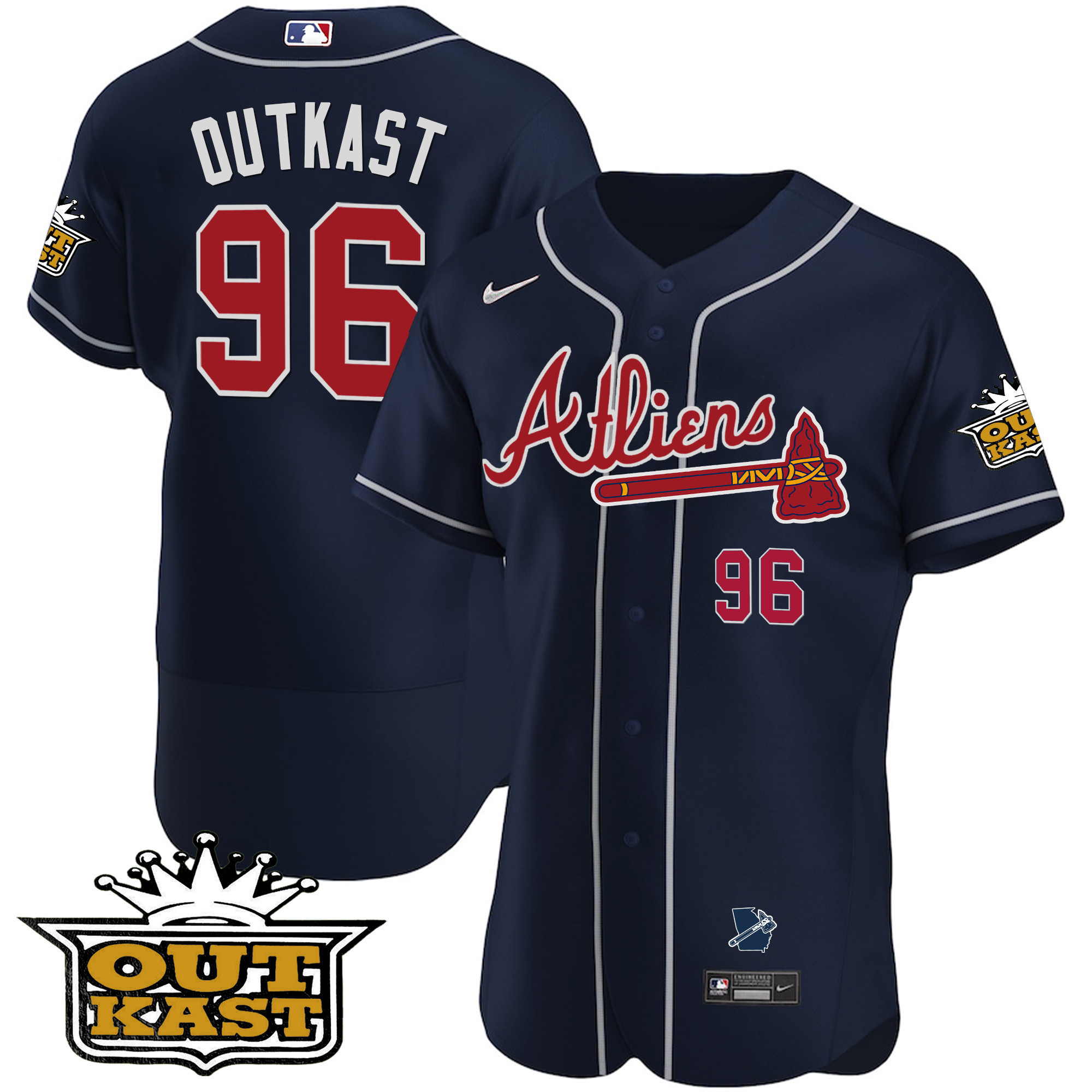 OutKast Men's Atlanta Braves Atliens Flex Base V2 Navy Jersey - All Stitched V31