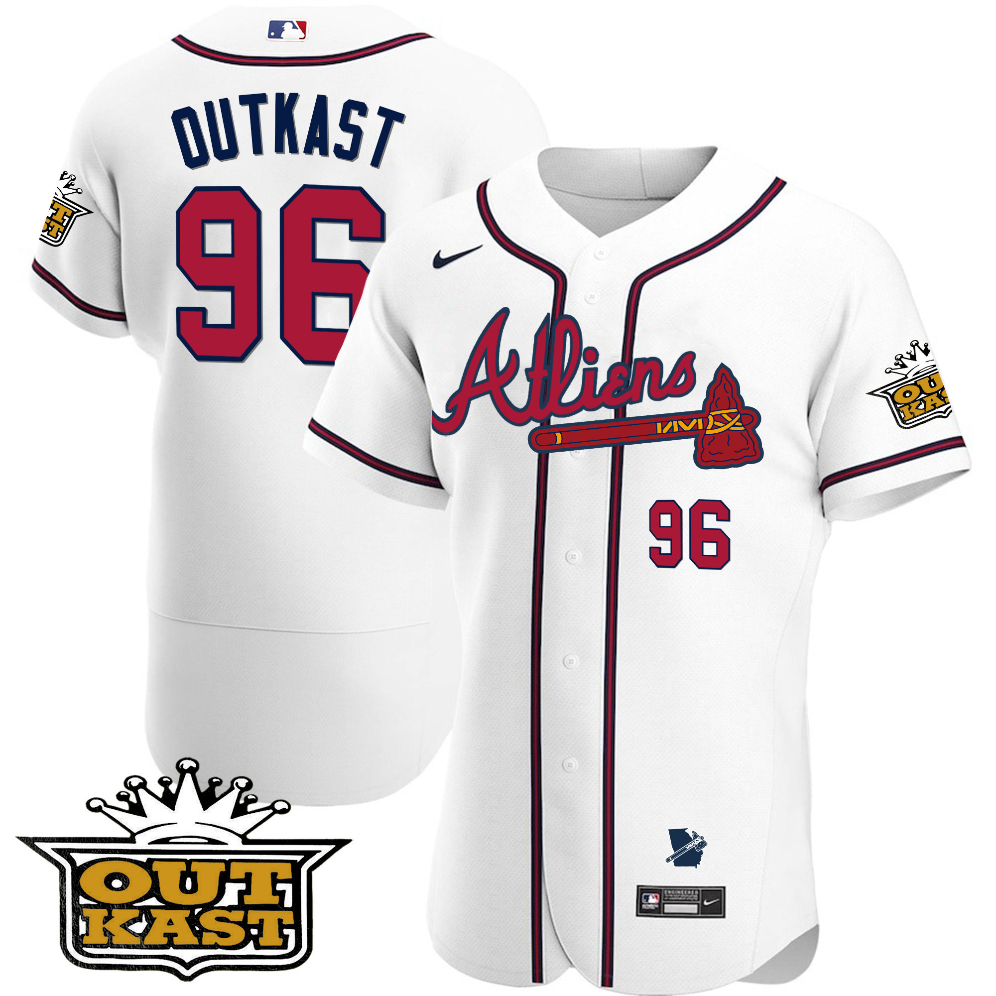 OutKast Men's Atlanta Braves Atliens Flex Base V2 White Jersey - All Stitched V21