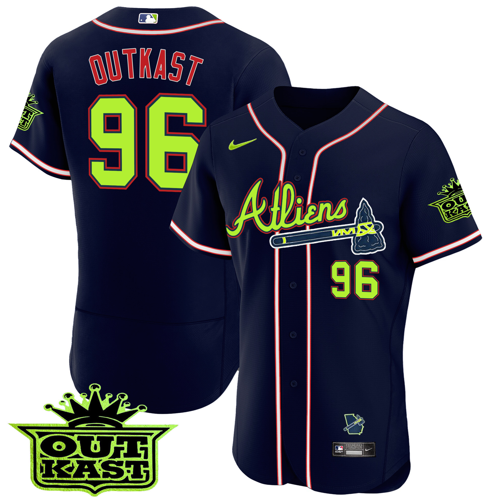 OutKast Men's Atlanta Braves Atliens Flex Base V3 Atliens Red Jersey - All Stitched