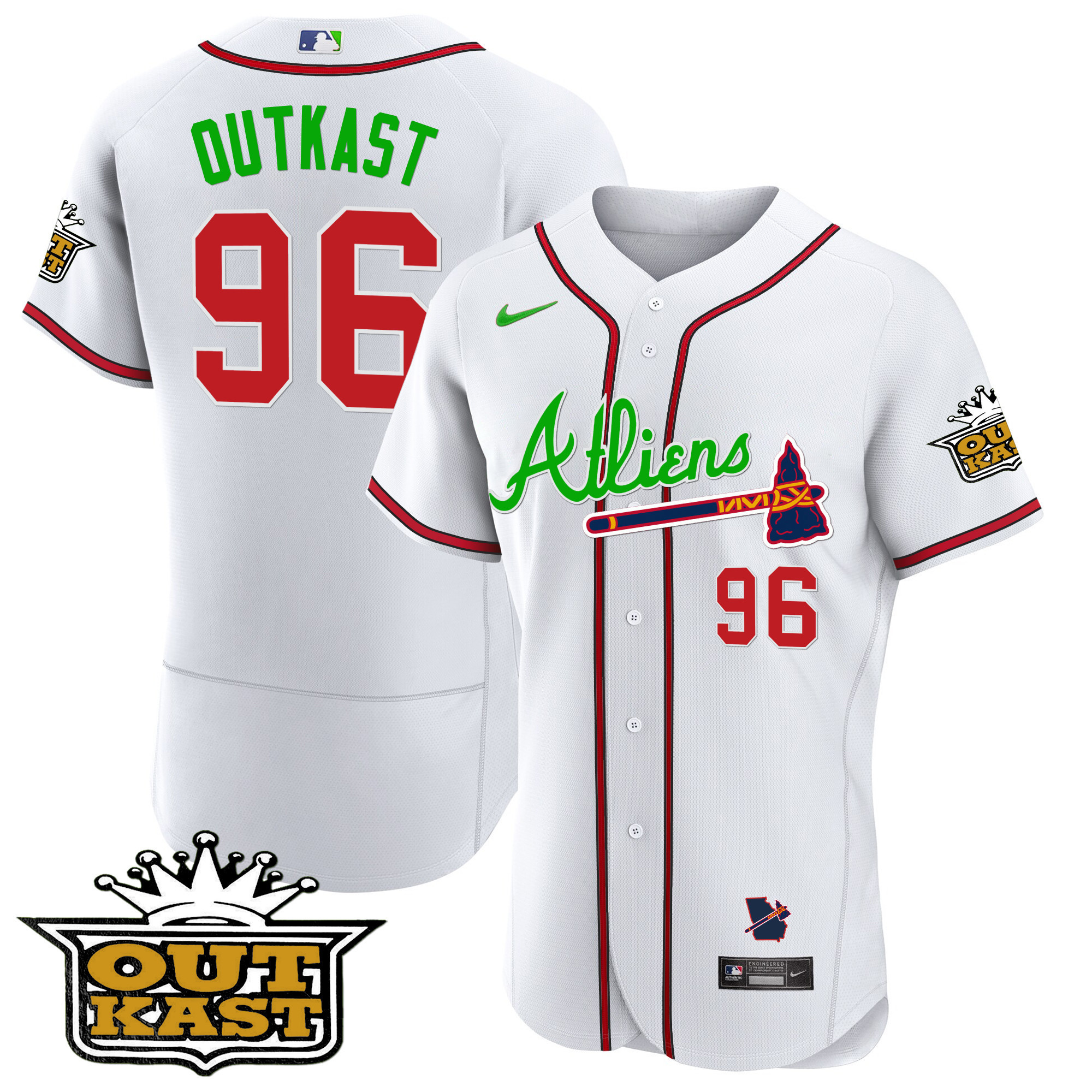 OutKast Men's Atlanta Braves Atliens Flex Base V4 White Jersey - All Stitched