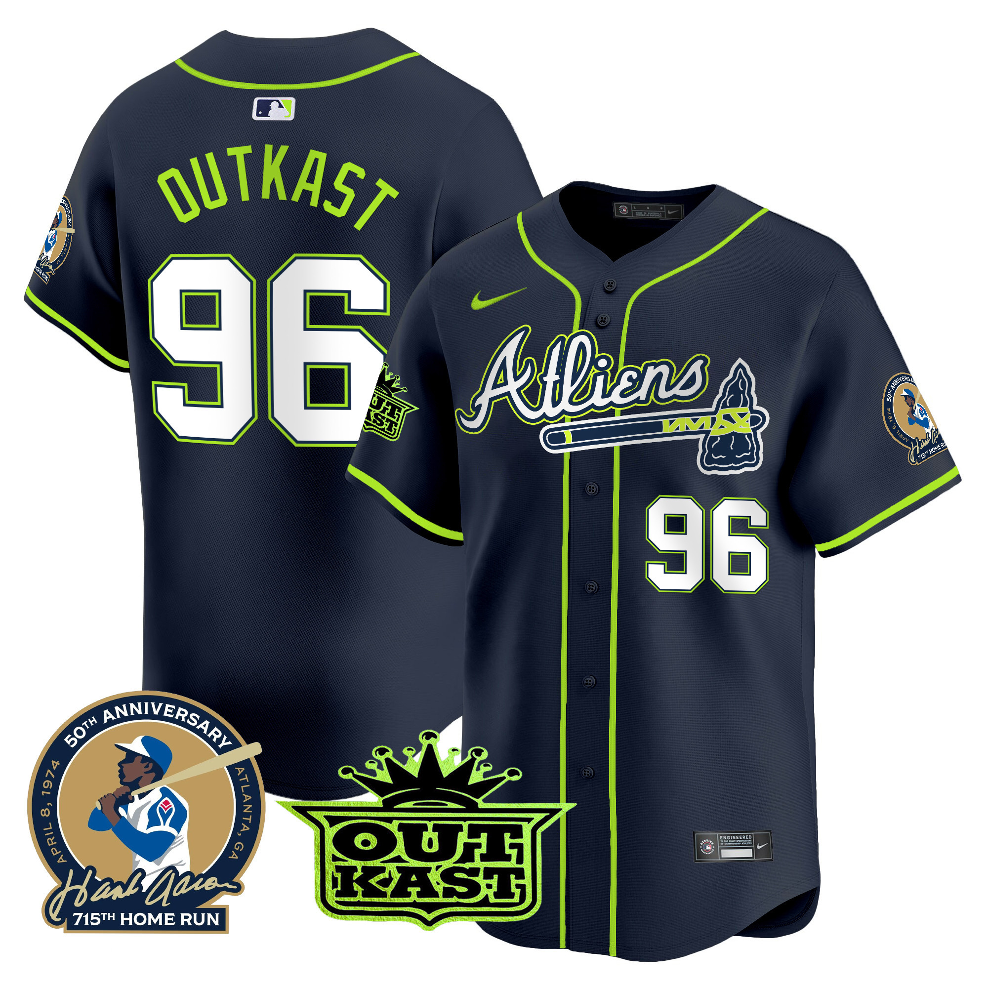 OutKast Men's Atlanta Braves Atliens & Hank Aaron Patch Vapor Premier Limited Jersey - All Stitched
