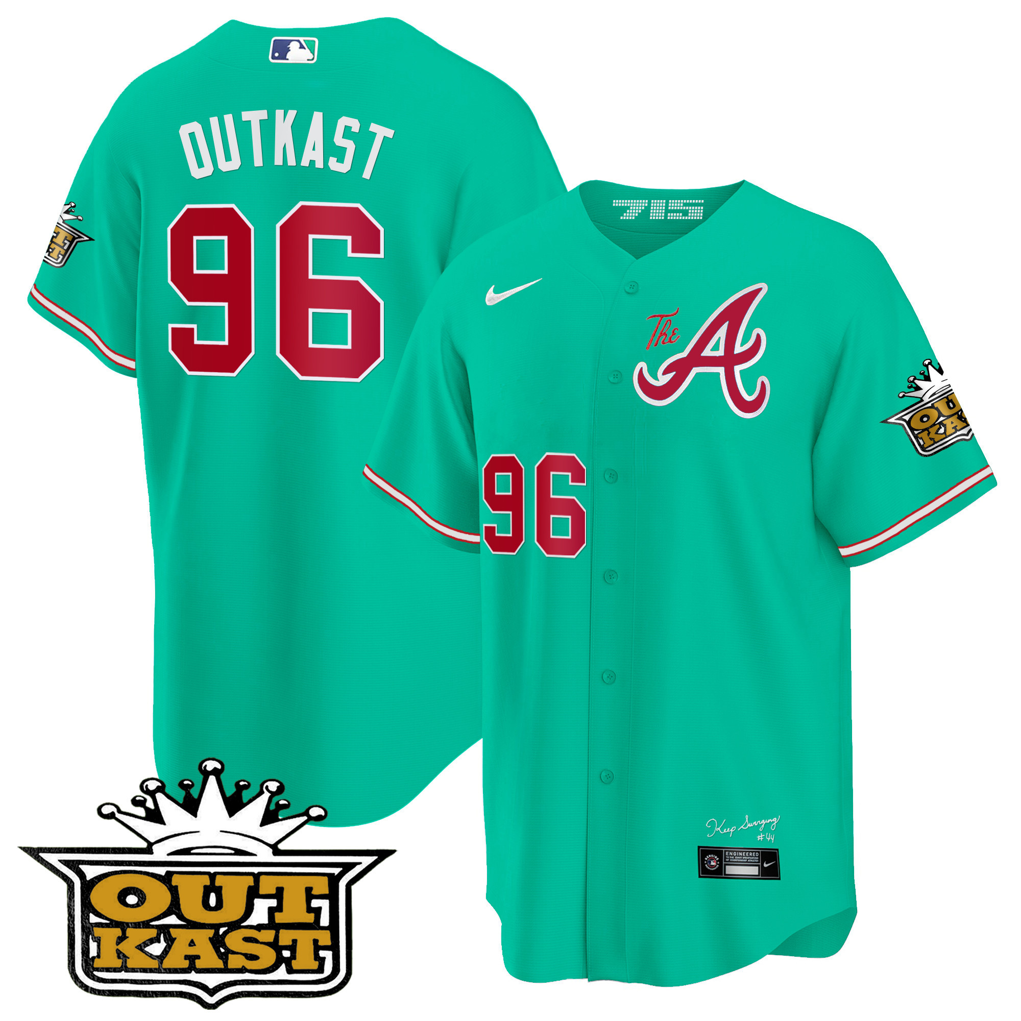OutKast Men's Atlanta Braves Atliens The A Cool Base - Galaxy Version Cyan Jersey - All Stitched
