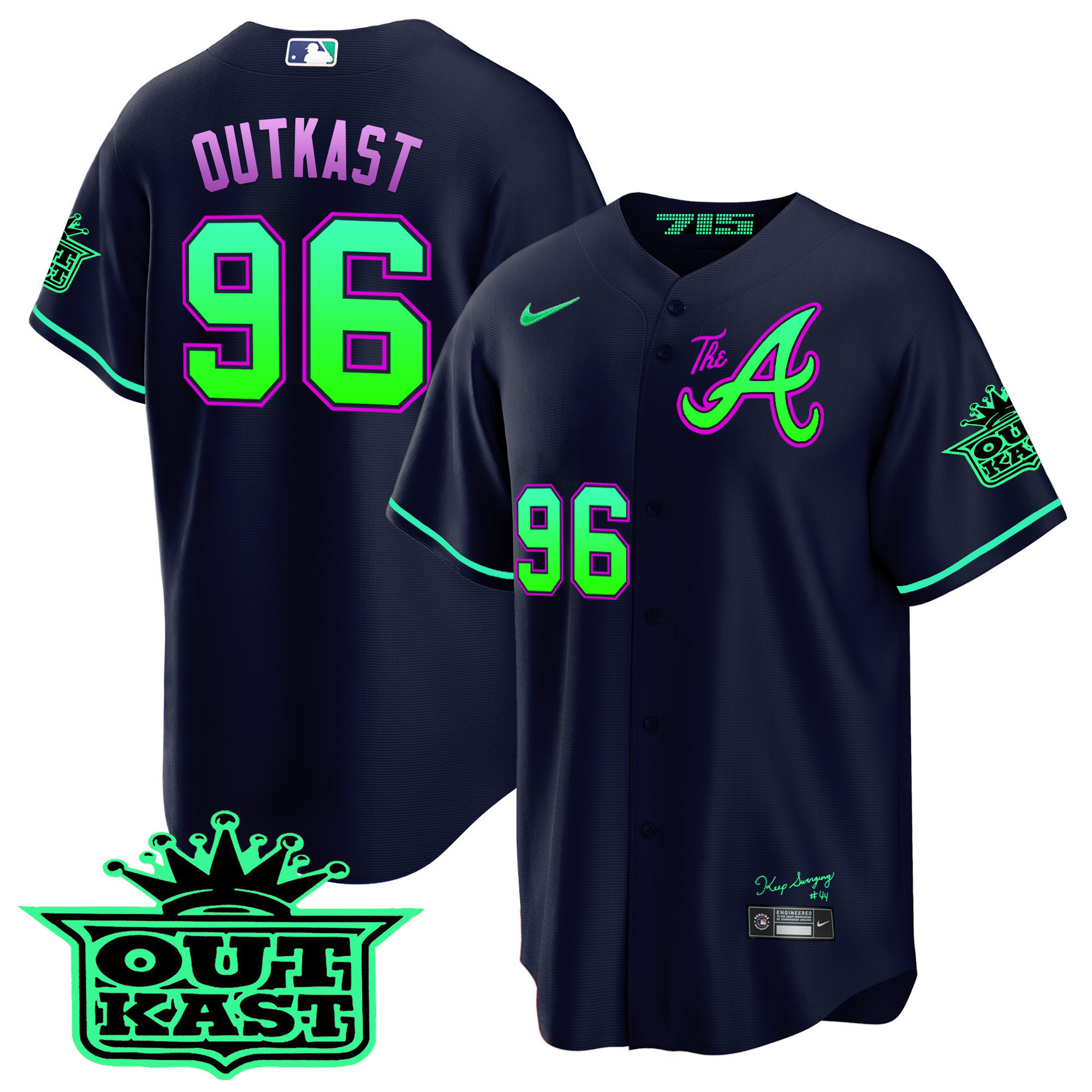 OutKast Men's Atlanta Braves Atliens The A Cool Base - Galaxy Version Jersey - All Stitched V35