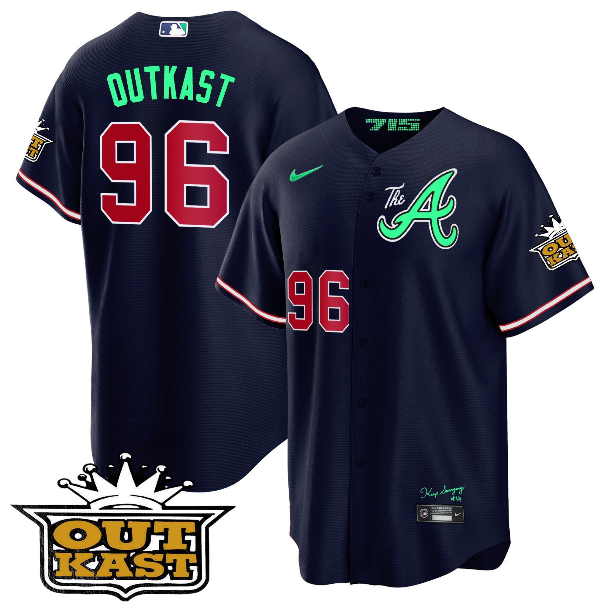 OutKast Men's Atlanta Braves Atliens The A Cool Base - Galaxy Version Navy Jersey - All Stitched