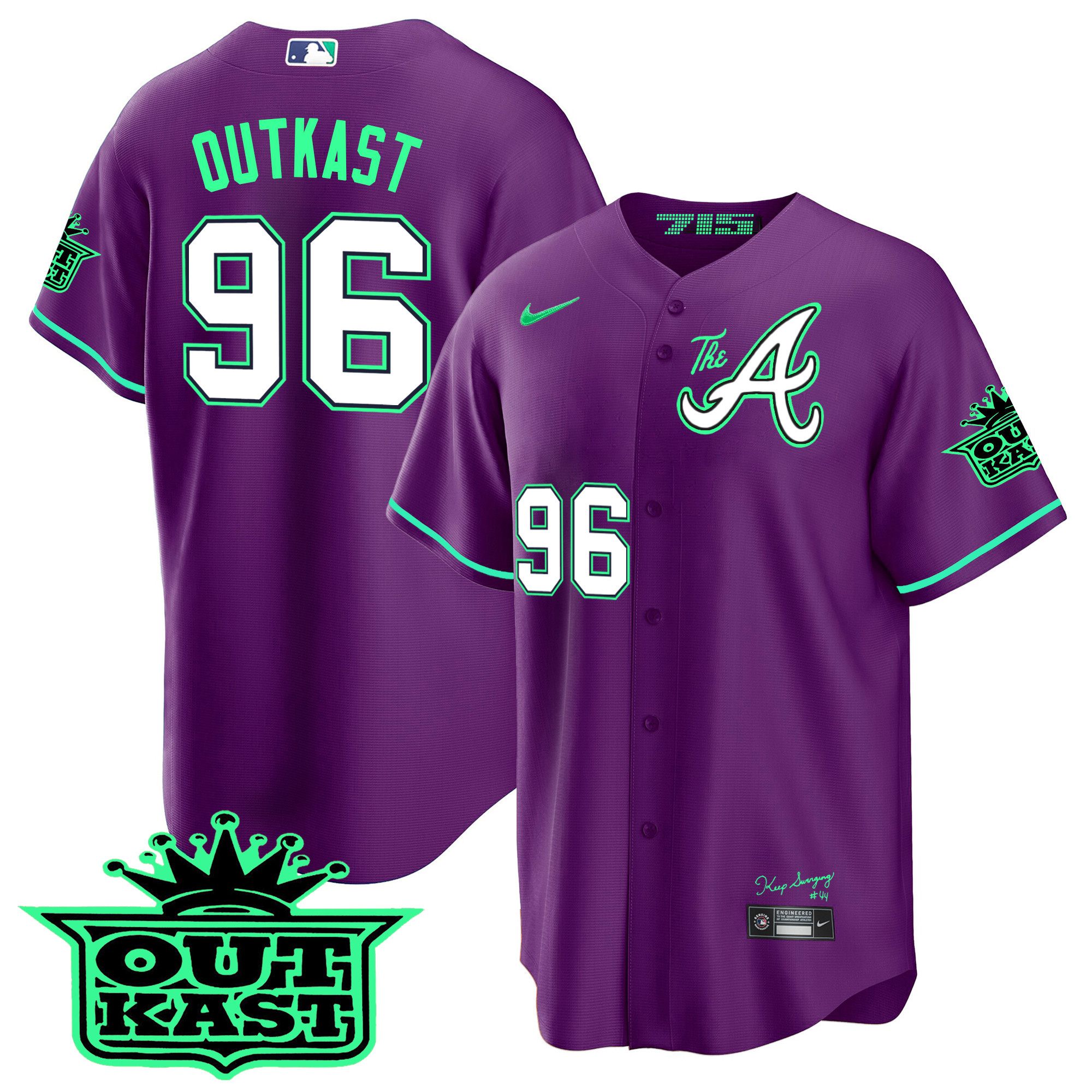 OutKast Men's Atlanta Braves Atliens The A Cool Base - Galaxy Version Purple Jersey - All Stitched