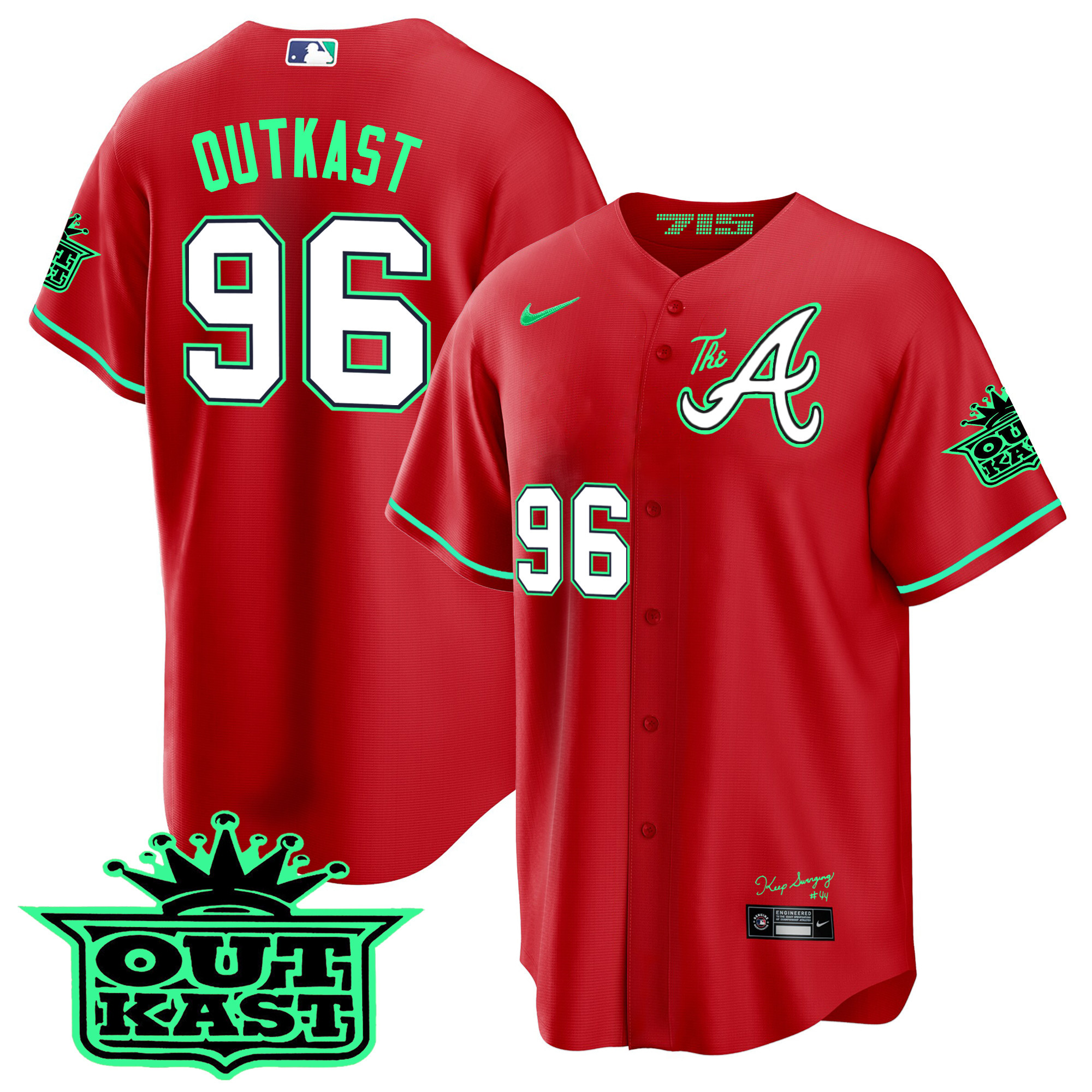 OutKast Men's Atlanta Braves Atliens The A Cool Base - Galaxy Version Red Jersey - All Stitched
