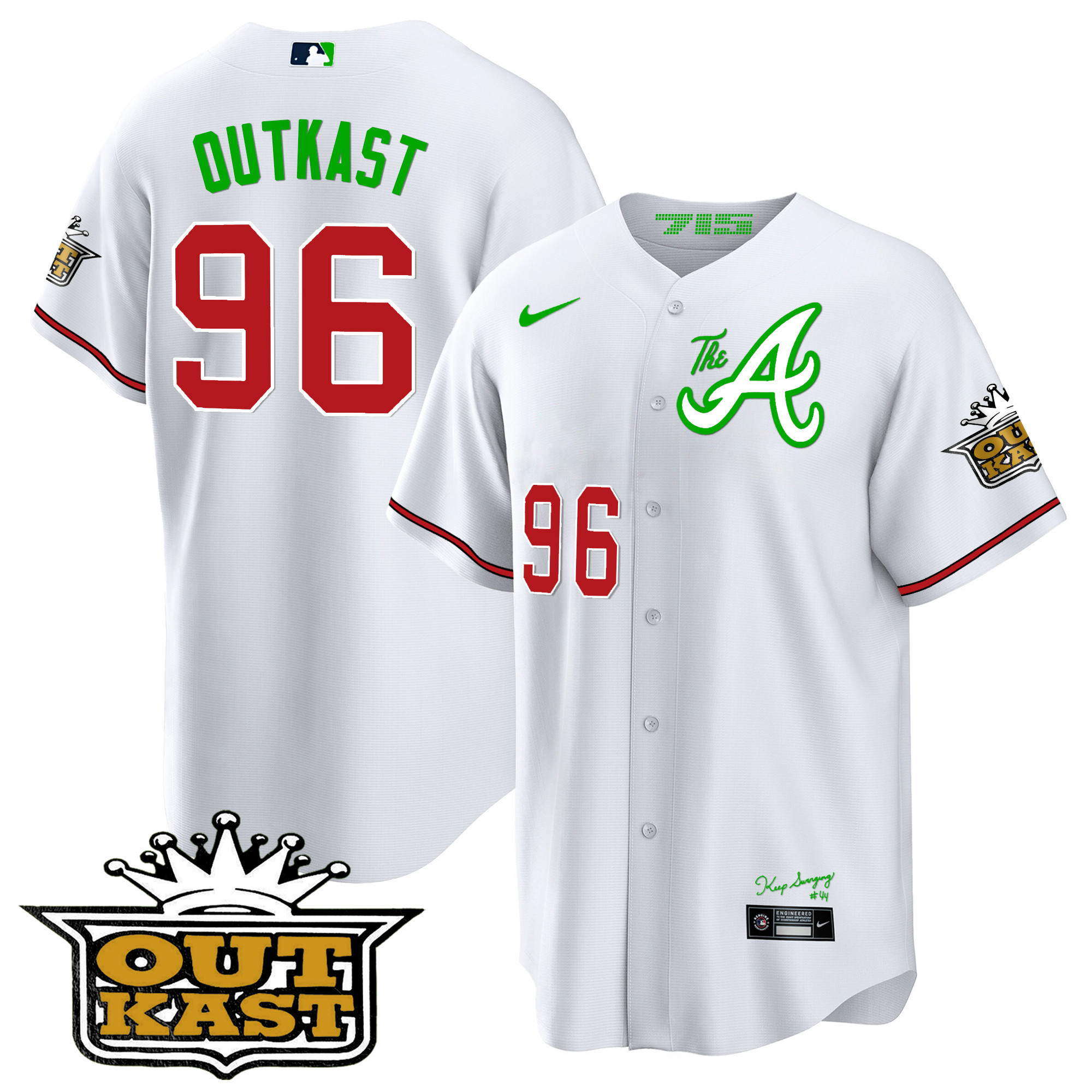 OutKast Men's Atlanta Braves Atliens The A Cool Base White Jersey - All Stitched V6