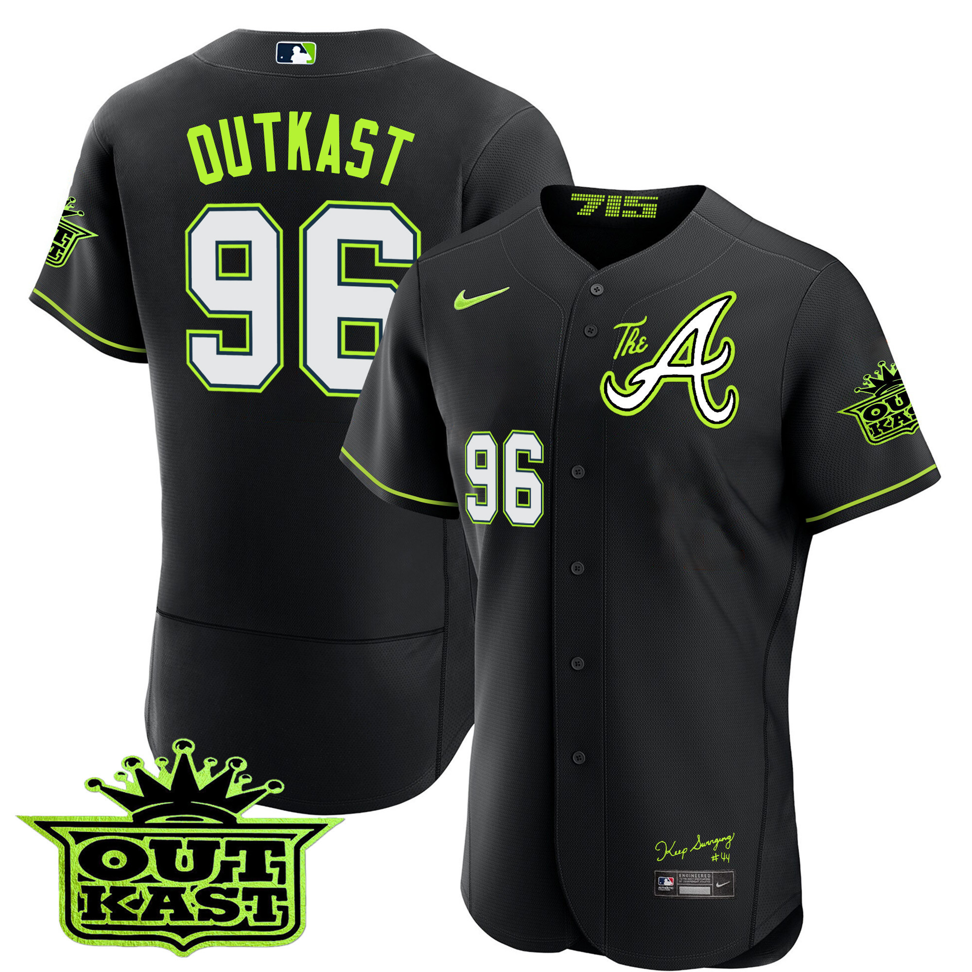 OutKast Men's Atlanta Braves Atliens The A Flex Base Black Jersey - All Stitched V34