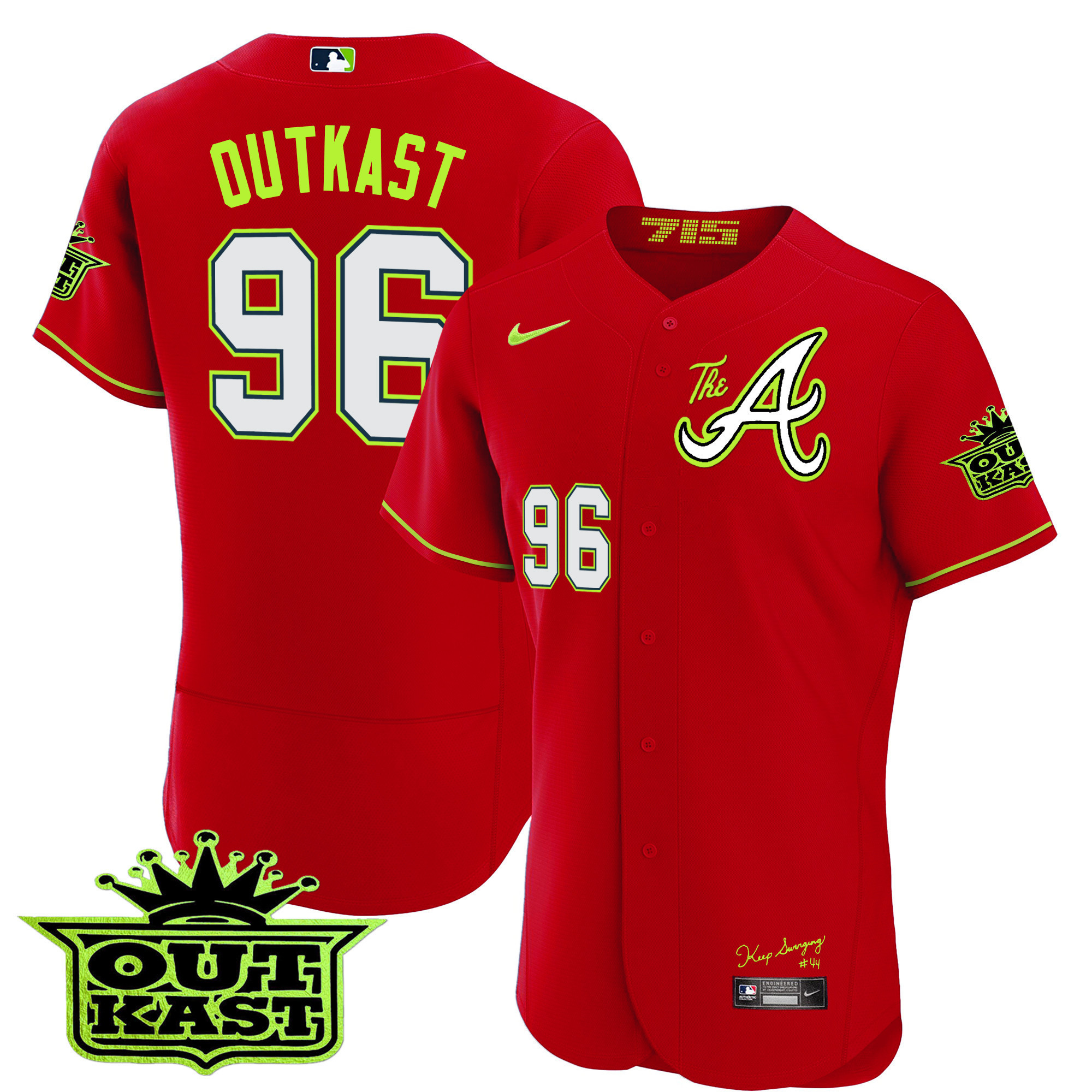 OutKast Men's Atlanta Braves Atliens The A Flex Base Red Jersey - All Stitched V45
