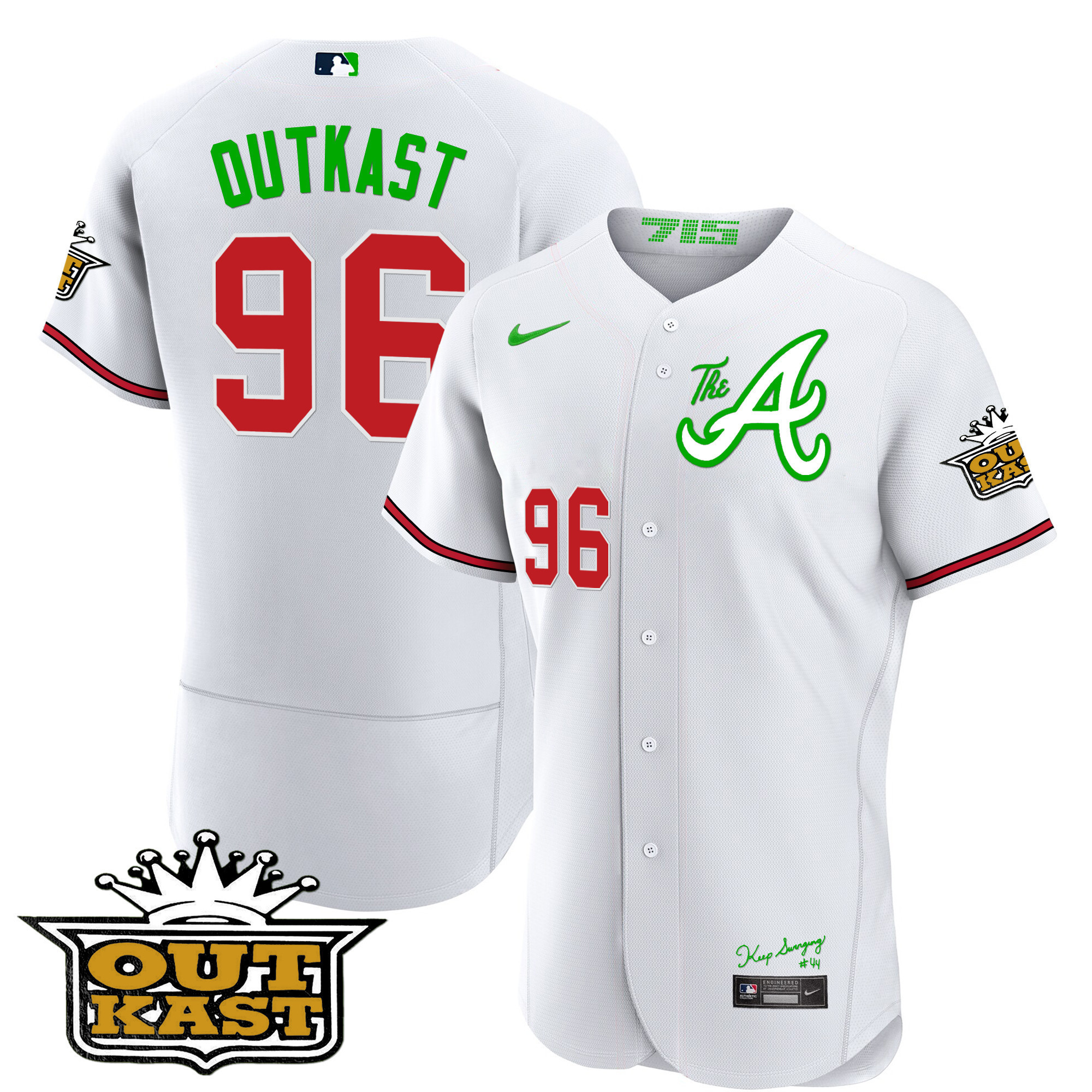 OutKast Men's Atlanta Braves Atliens The A Flex Base White Jersey - All Stitched V24