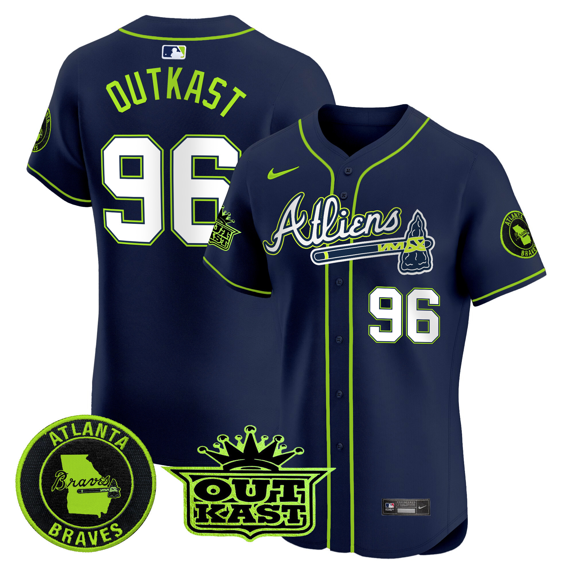 OutKast Men's Atlanta Braves Atliens Vapor Premier Elite Jersey - All Stitched