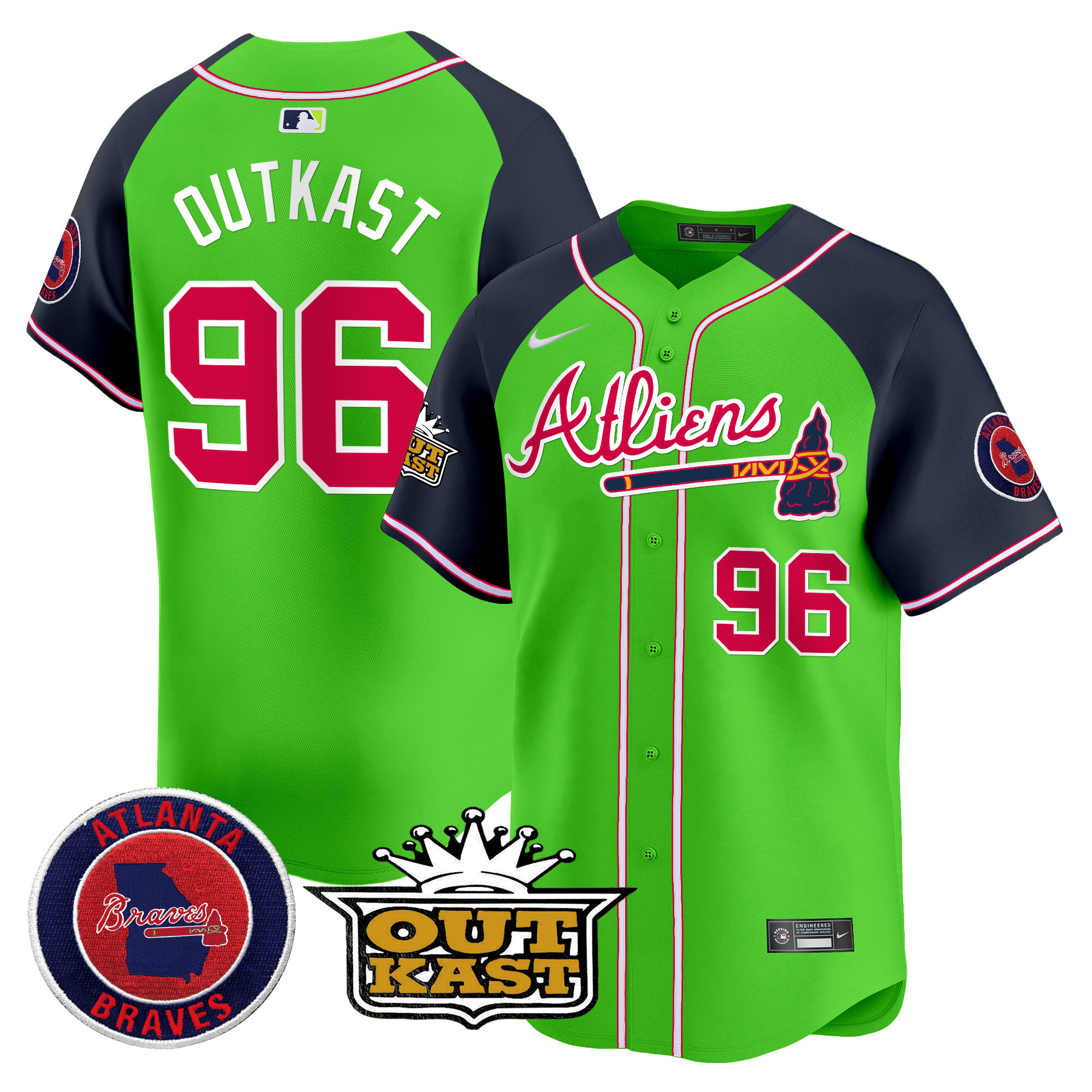 OutKast Men's Atlanta Braves Atliens Vapor Premier Limited Green Alternate Jersey - All Stitched