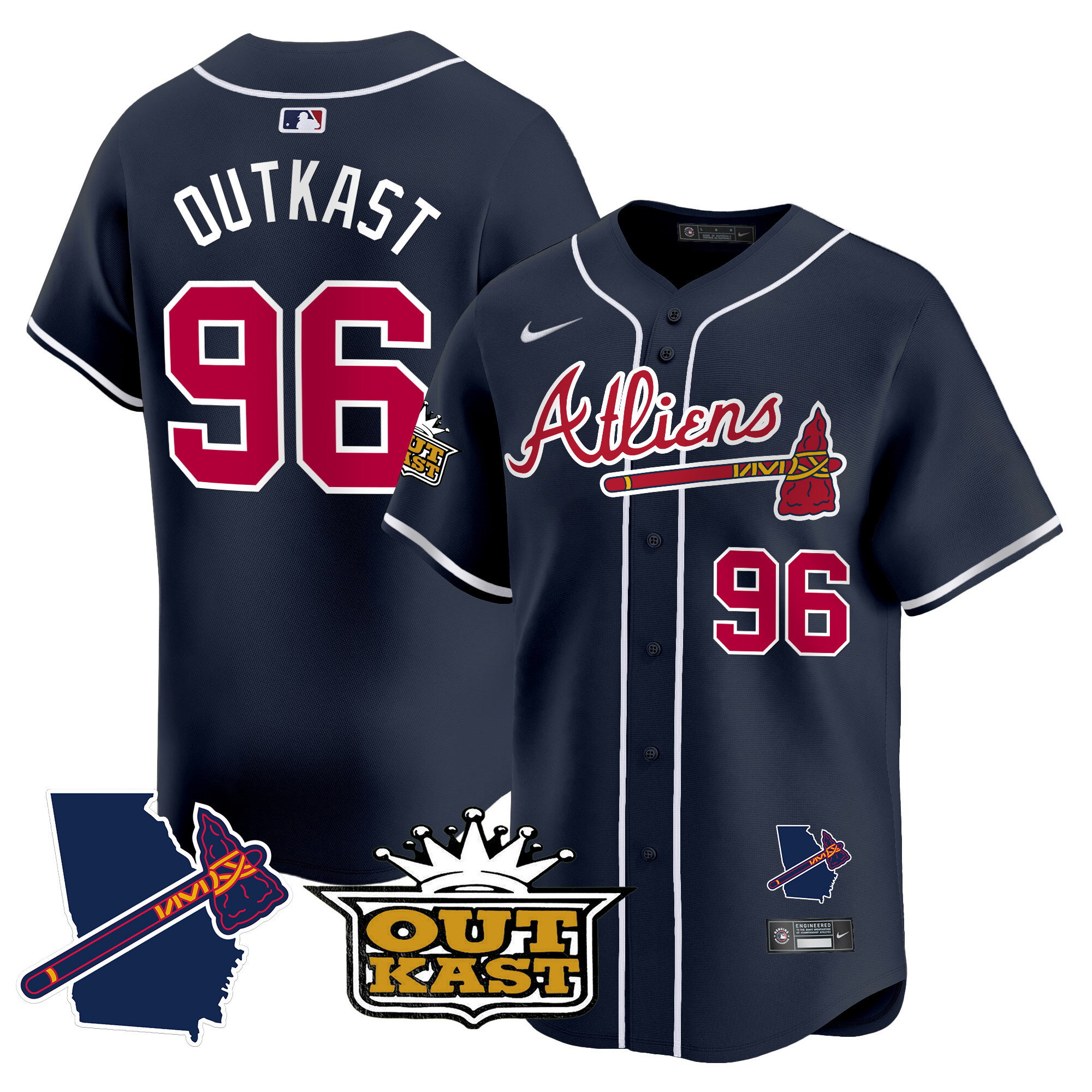 OutKast Men's Atlanta Braves Atliens Vapor Premier Limited V2 Navy Jersey - All Stitched