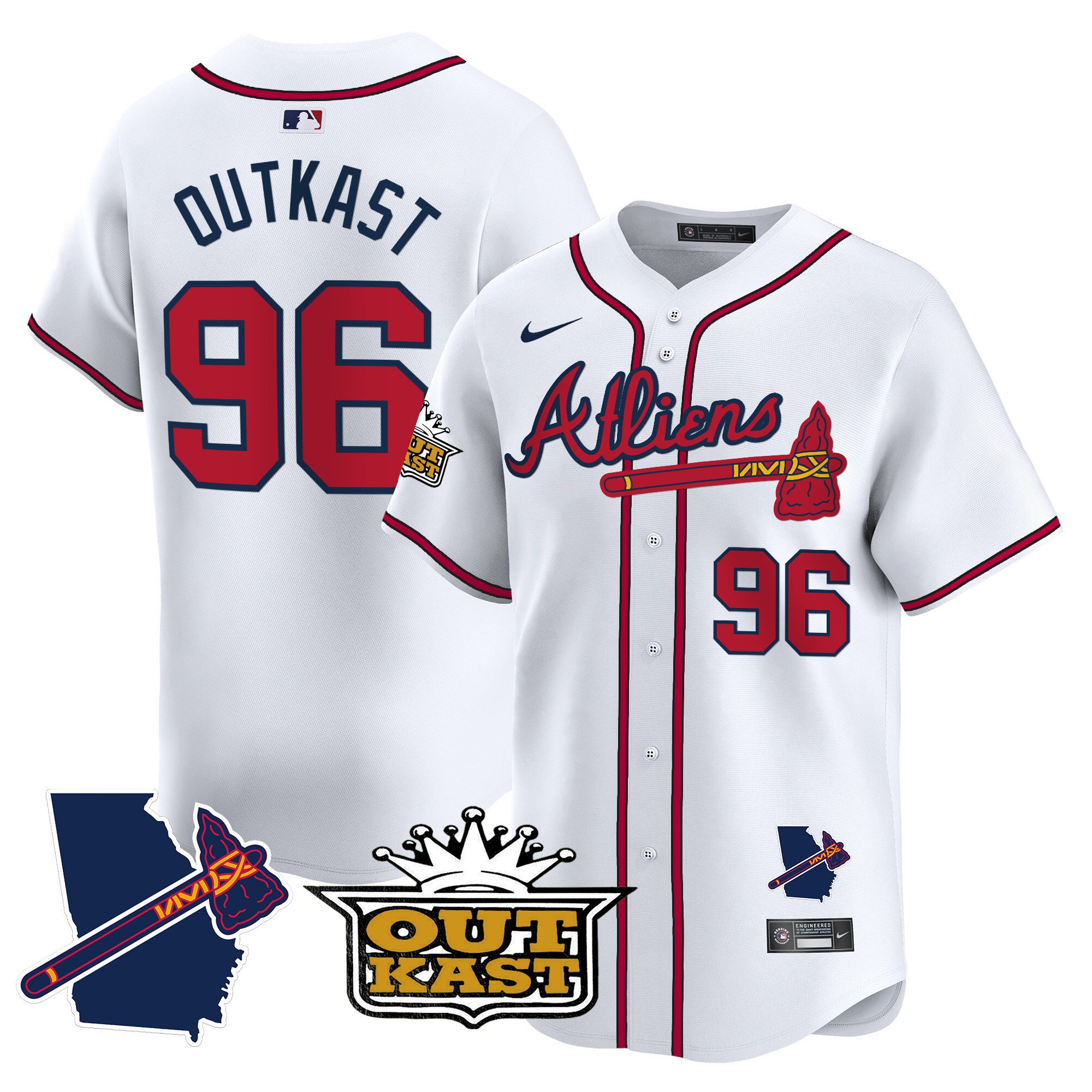 OutKast Men's Atlanta Braves Atliens Vapor Premier Limited V2 White Jersey - All Stitched