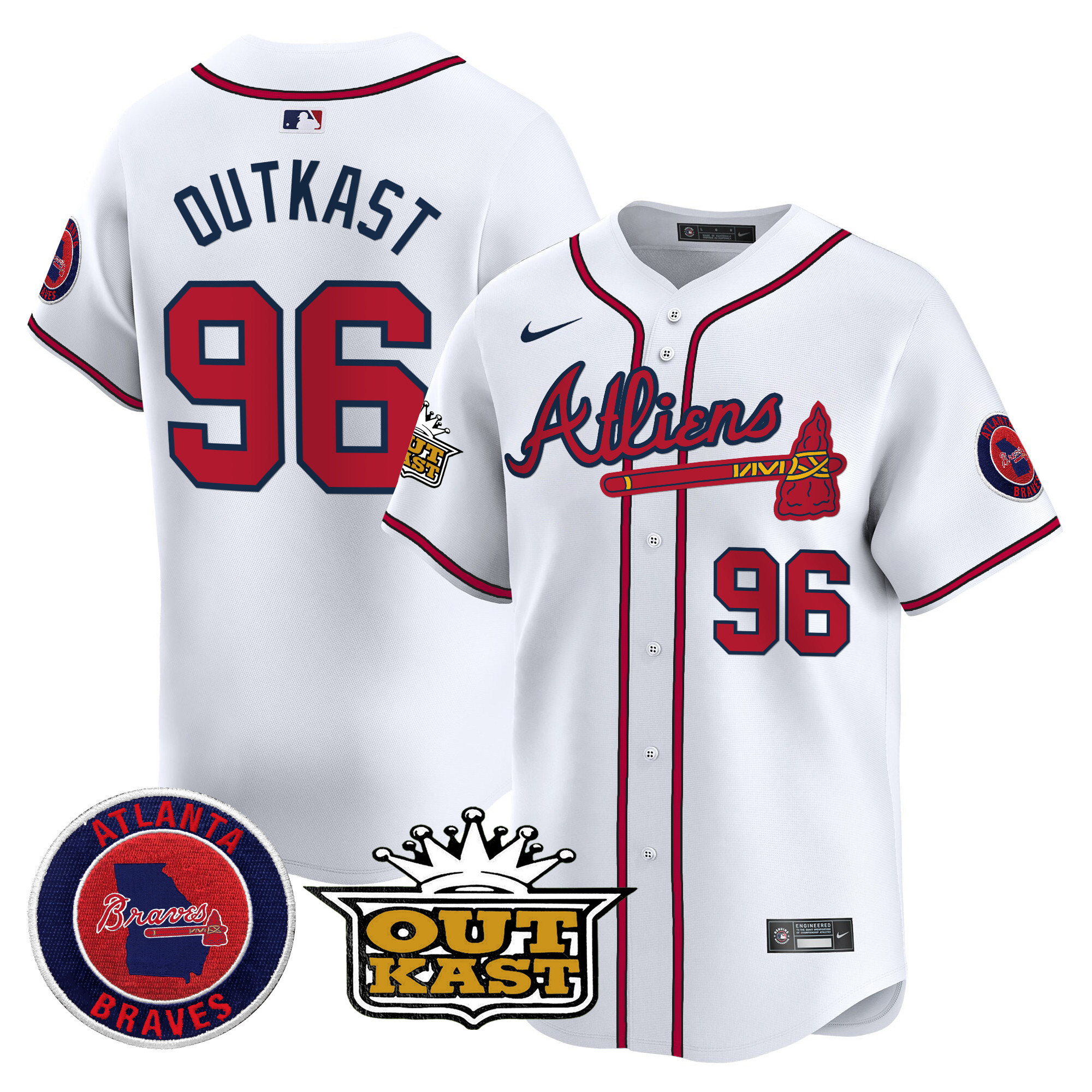 OutKast Men's Atlanta Braves Atliens Vapor Premier Limited White Jersey - All Stitched