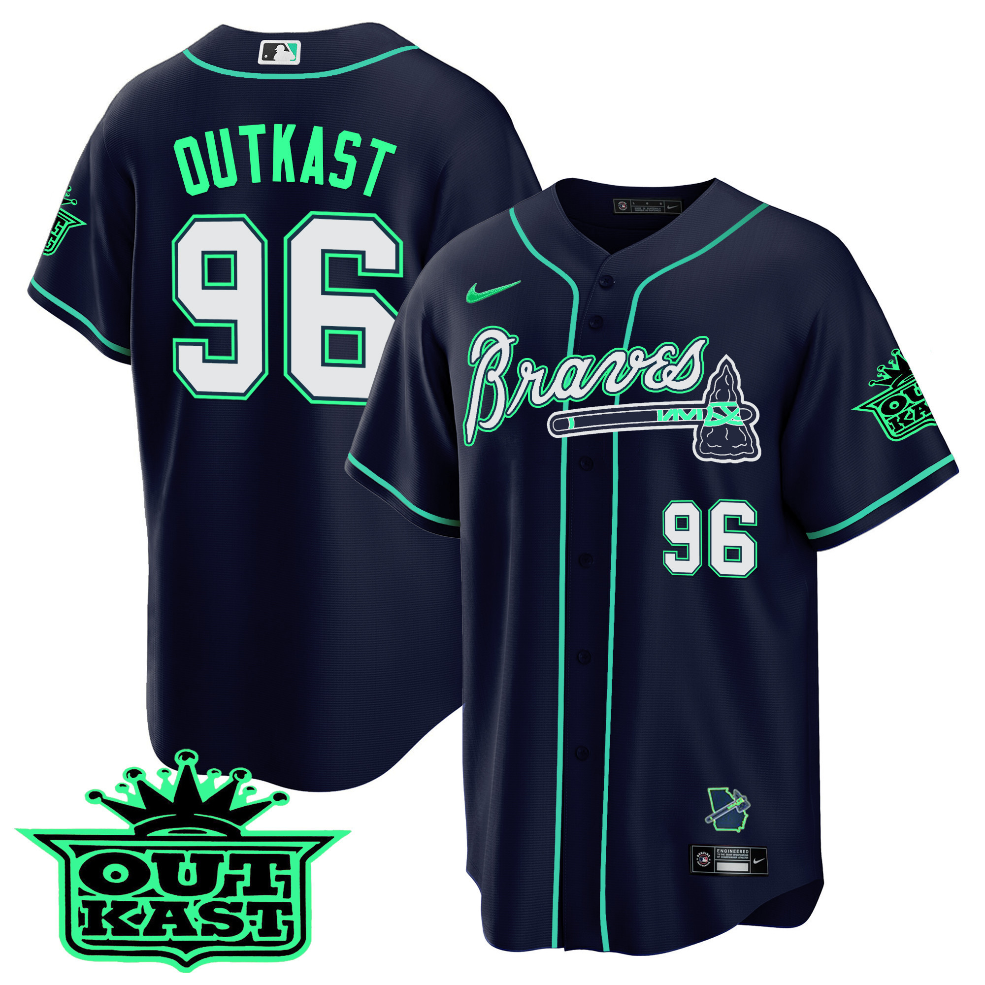 OutKast Men's Atlanta Braves Outkast Cool Base - Galaxy Version Atliens Jersey - All Stitched