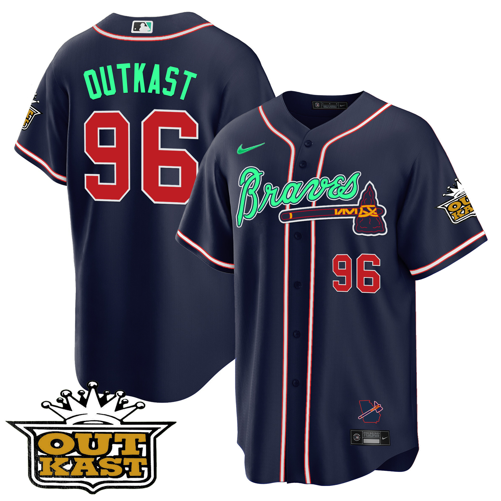 OutKast Men's Atlanta Braves Outkast Cool Base - Galaxy Version Navy Jersey - All Stitched