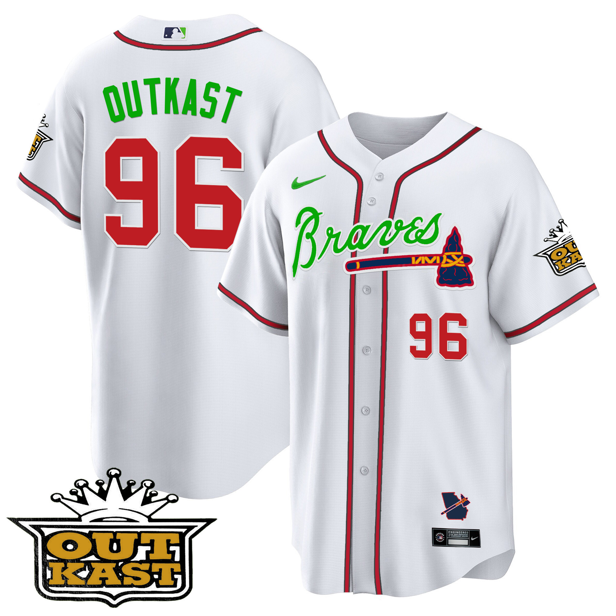OutKast Men's Atlanta Braves Outkast Cool Base V2 White Jersey - All Stitched V8