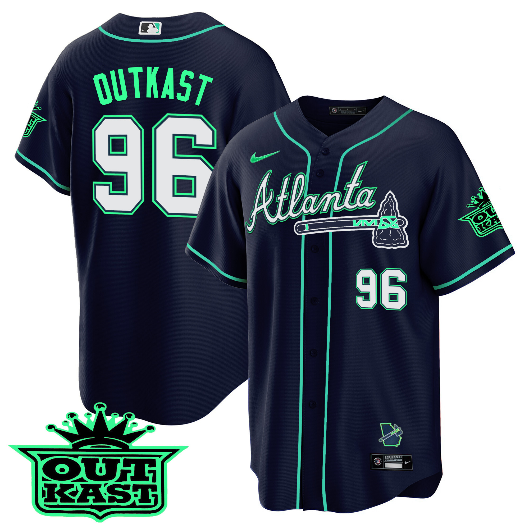 OutKast Men's Atlanta Braves Outkast Cool Base V3 - Galaxy Version Atliens Jersey - All Stitched