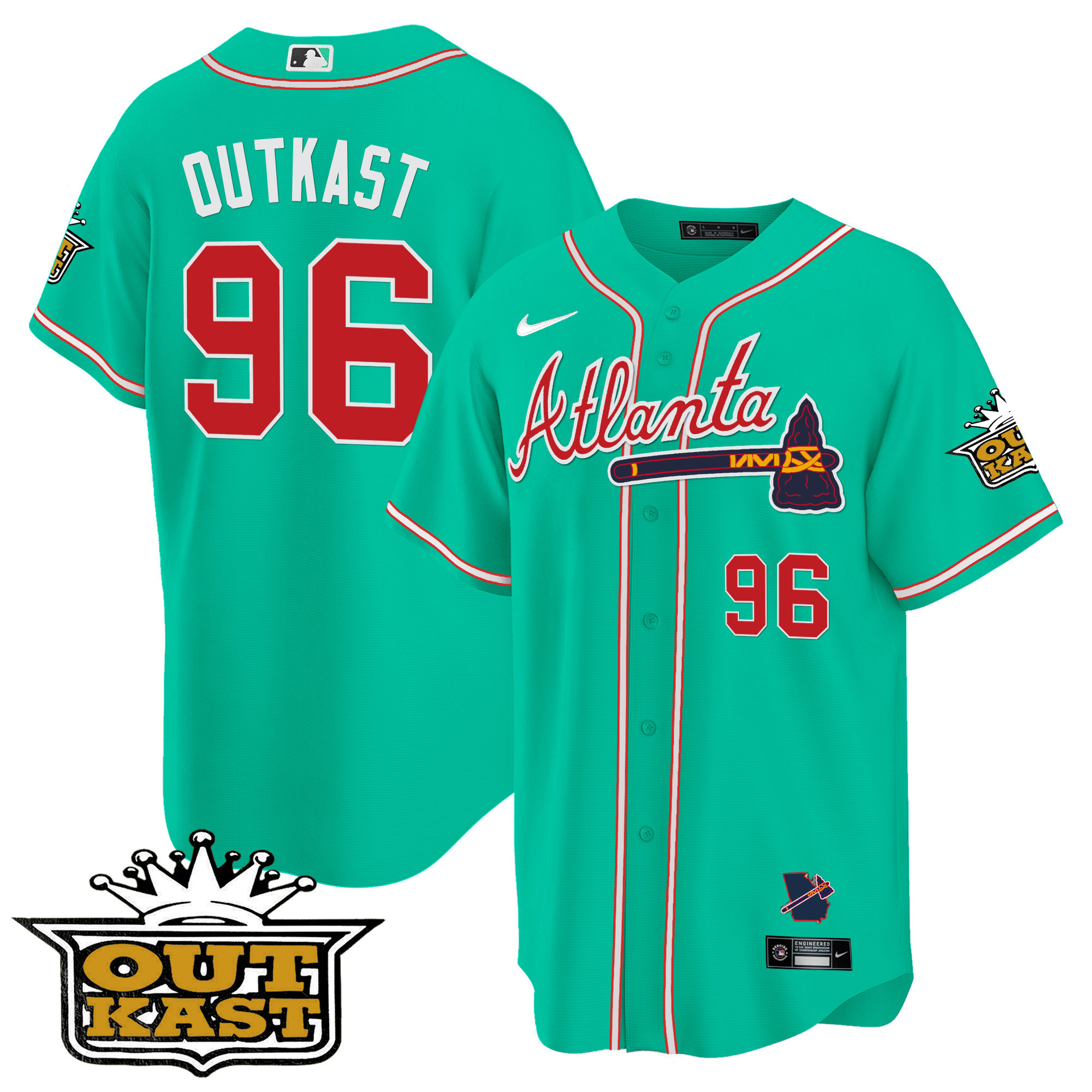 OutKast Men's Atlanta Braves Outkast Cool Base V3 - Galaxy Version Cyan Jersey - All Stitched