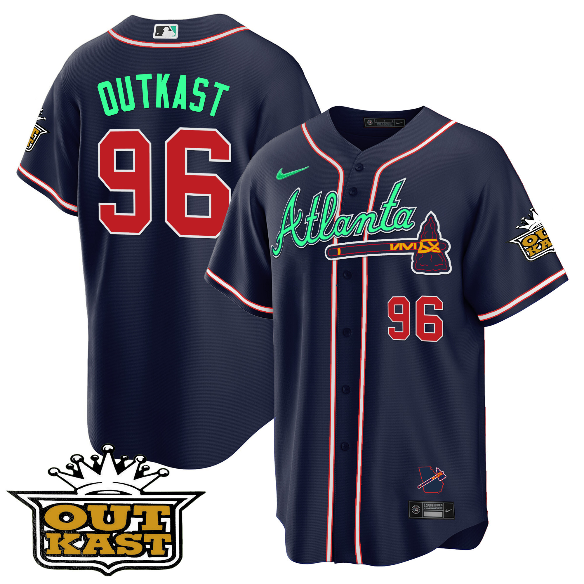 OutKast Men's Atlanta Braves Outkast Cool Base V3 - Galaxy Version Navy Jersey - All Stitched