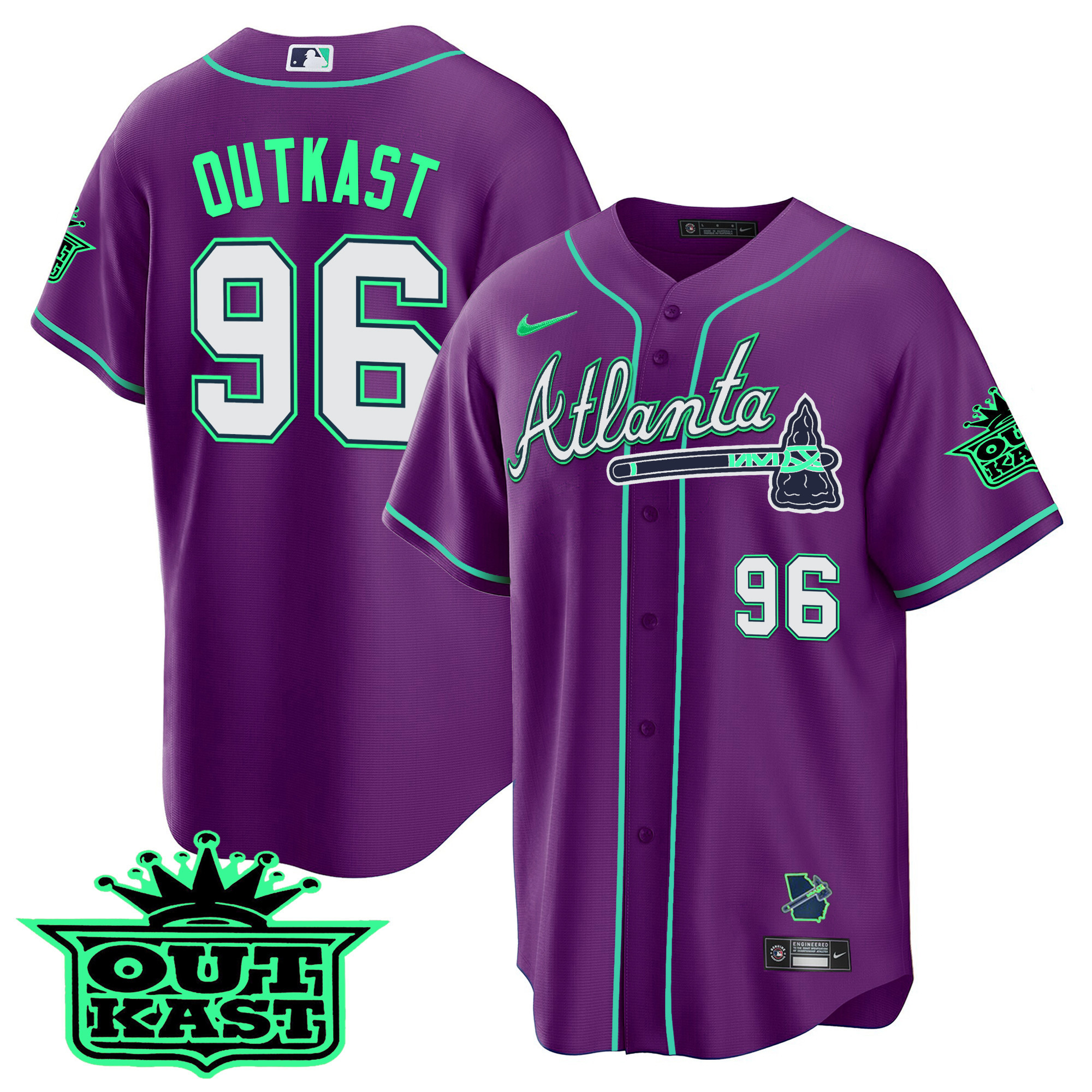 OutKast Men's Atlanta Braves Outkast Cool Base V3 - Galaxy Version Purple Jersey - All Stitched