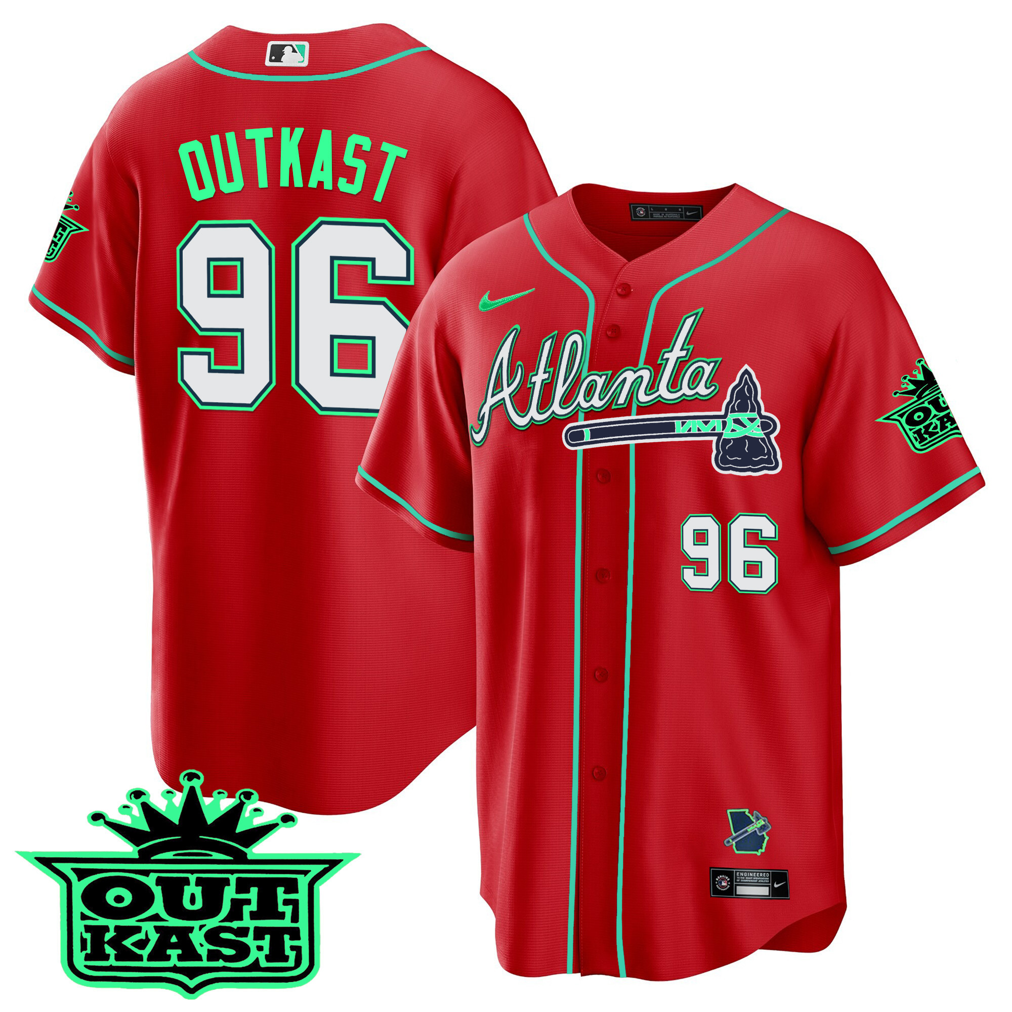 OutKast Men's Atlanta Braves Outkast Cool Base V3 - Galaxy Version Red Jersey - All Stitched