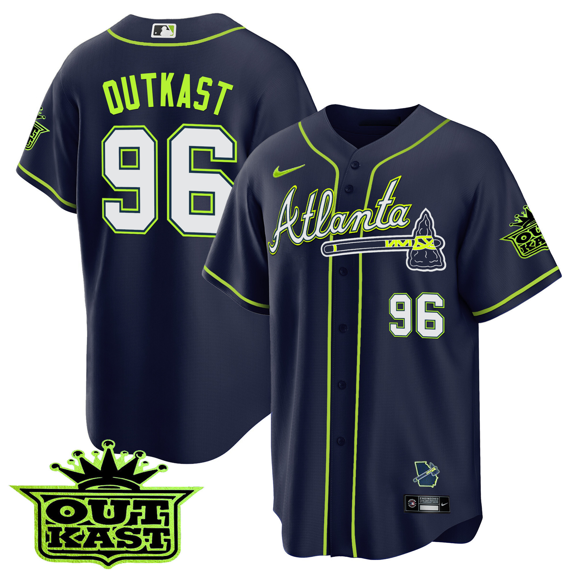 OutKast Men's Atlanta Braves Outkast Cool Base V3 Atliens Jersey - All Stitched