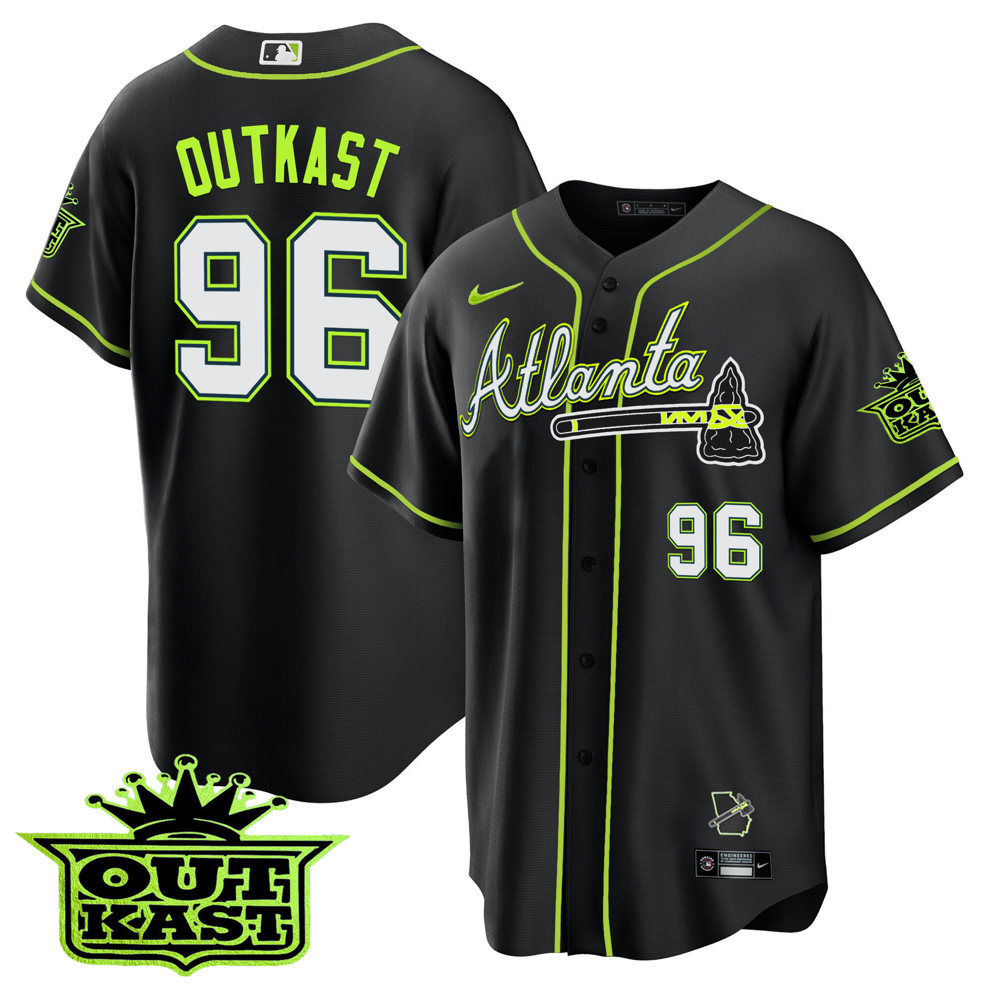 OutKast Men's Atlanta Braves Outkast Cool Base V3 Black Jersey - All Stitched