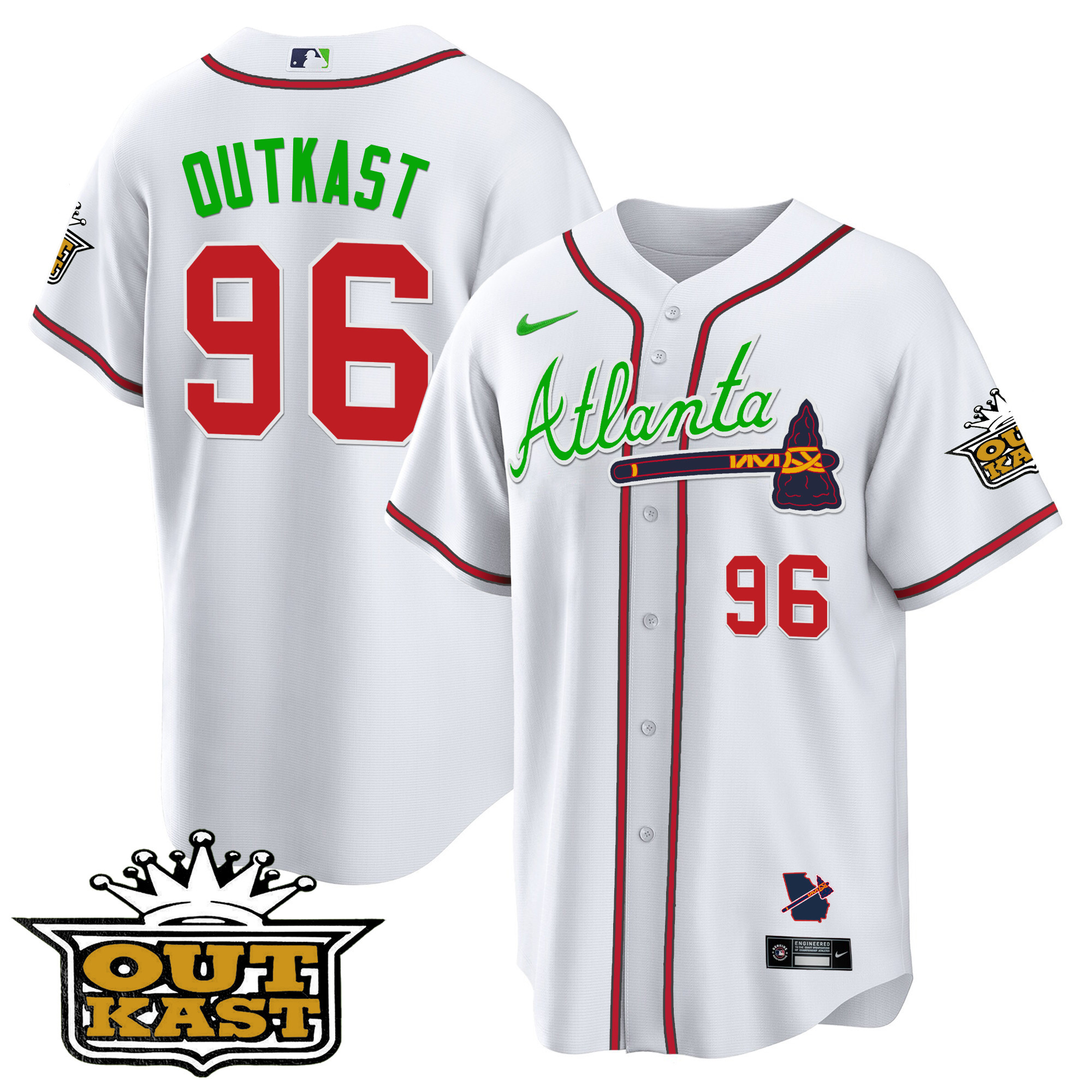 OutKast Men's Atlanta Braves Outkast Cool Base V3 White Jersey - All Stitched