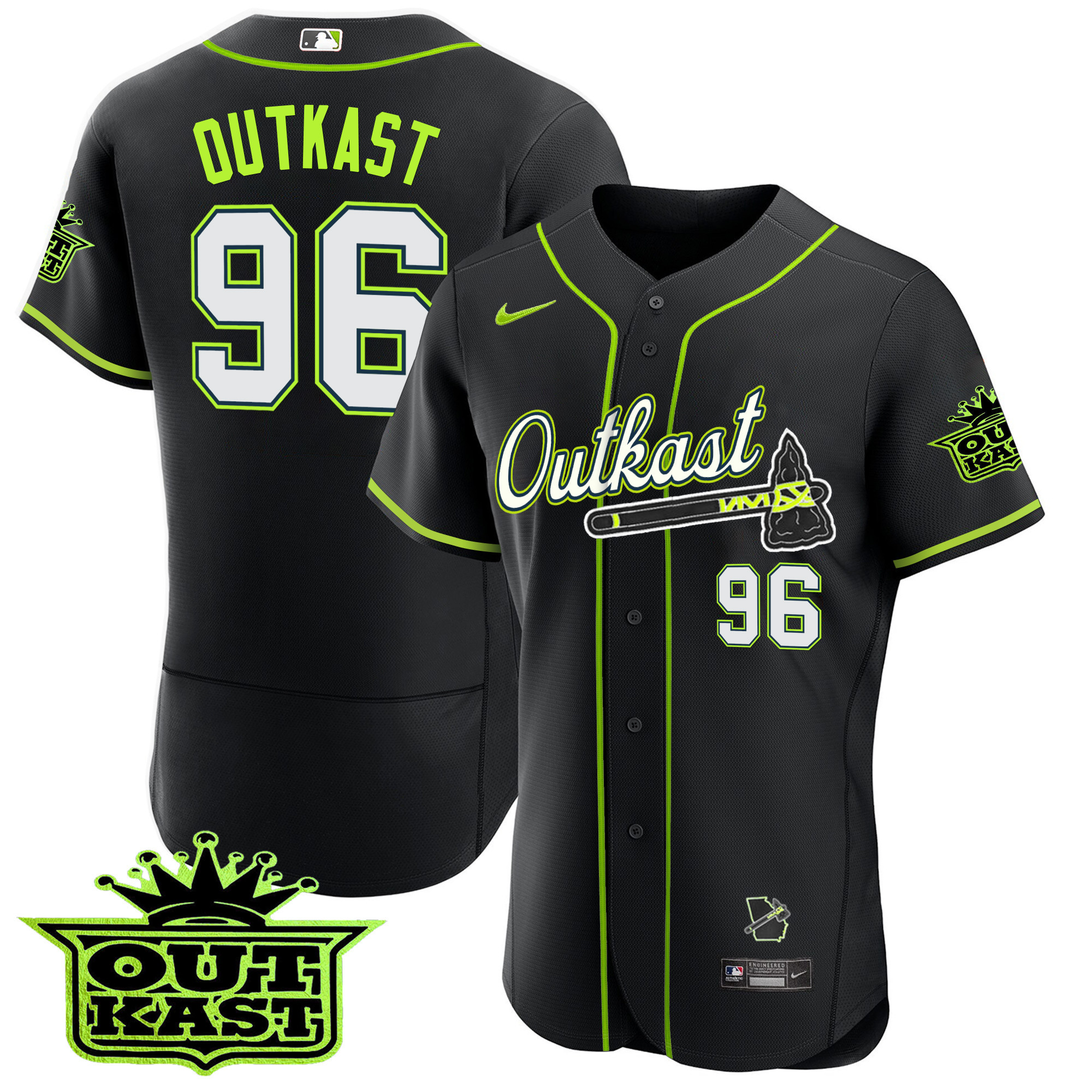 OutKast Men's Atlanta Braves Outkast Flex Base Black Jersey - All Stitched V37