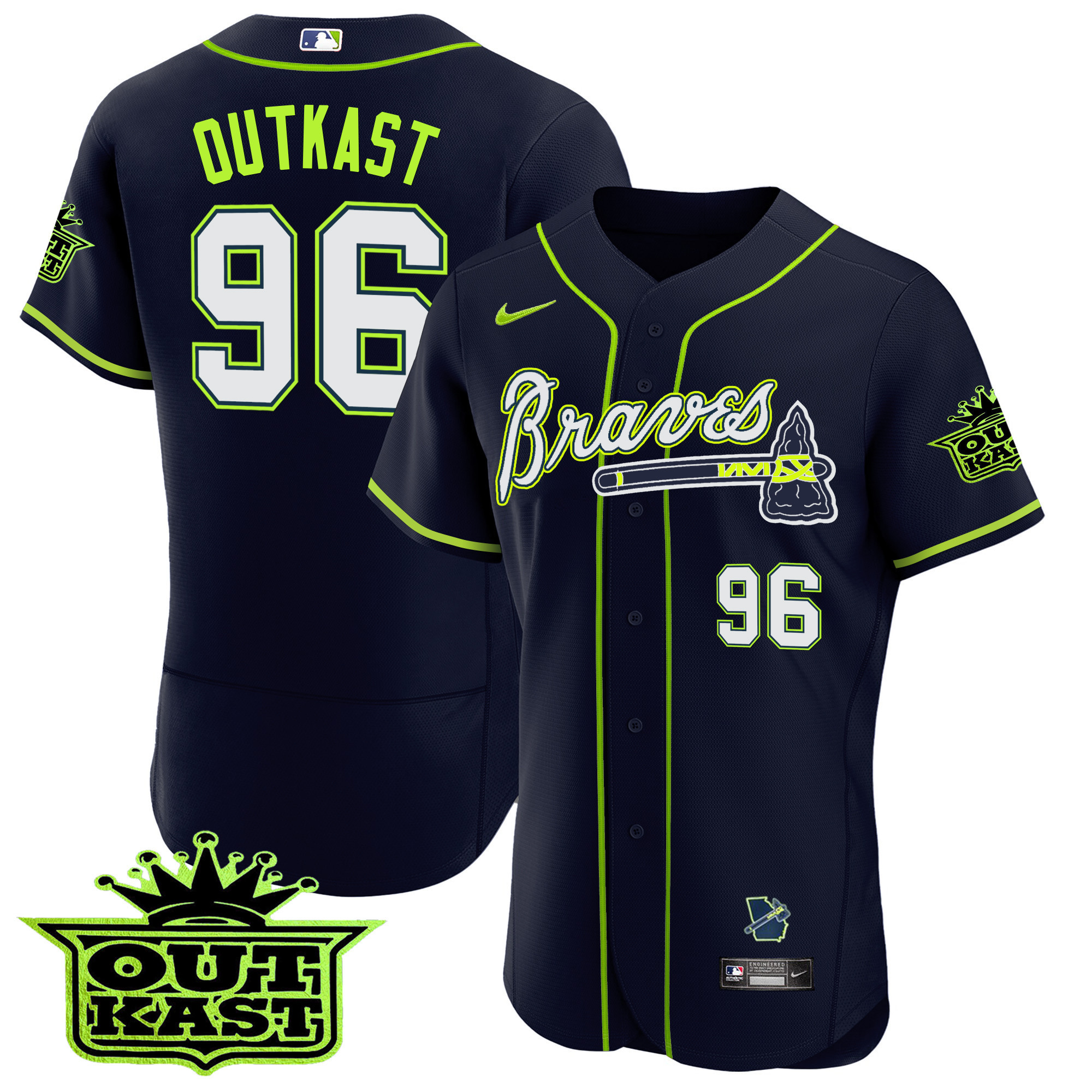 OutKast Men's Atlanta Braves Outkast Flex Base V2 Atliens Jersey - All Stitched