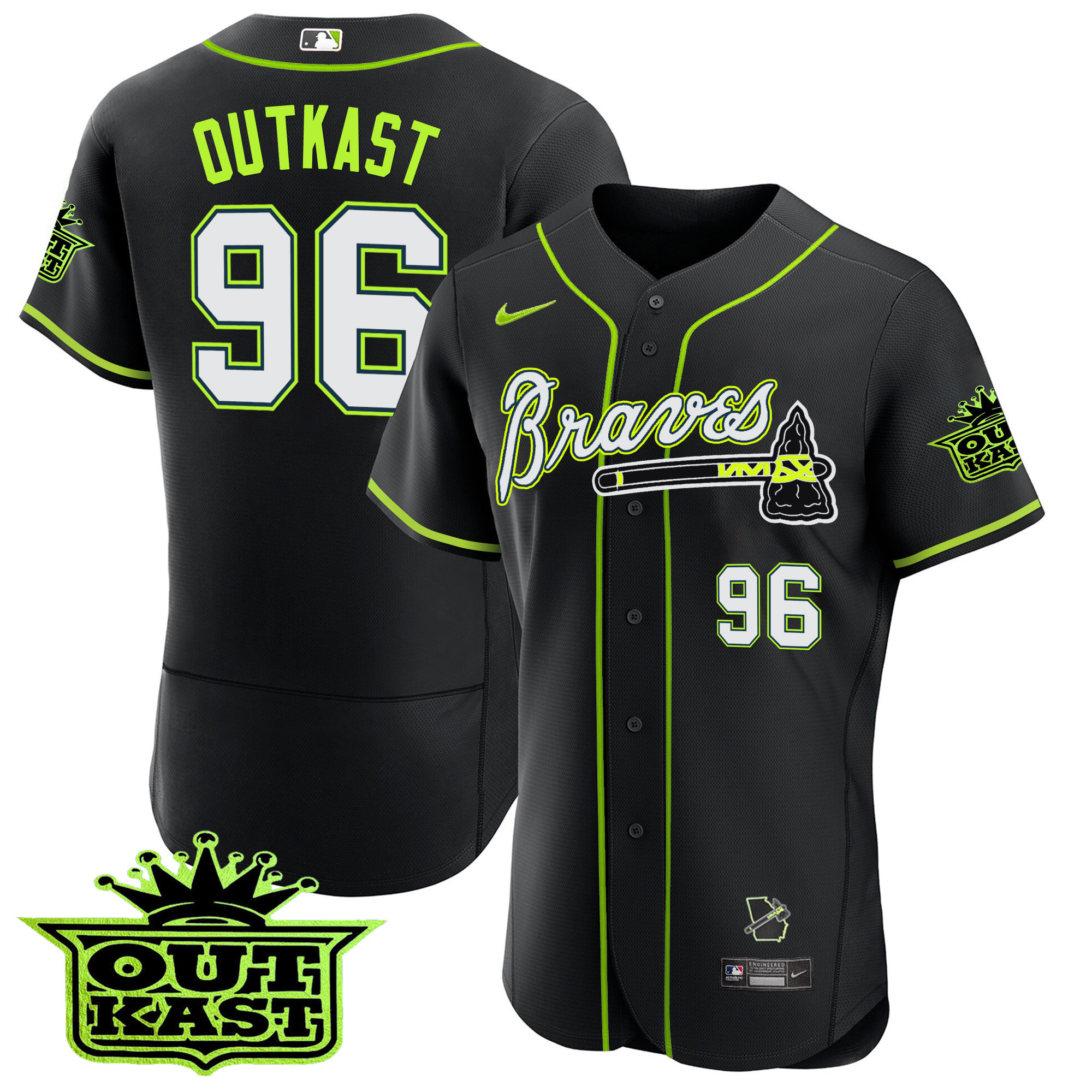 OutKast Men's Atlanta Braves Outkast Flex Base V2 Black Jersey - All Stitched V60