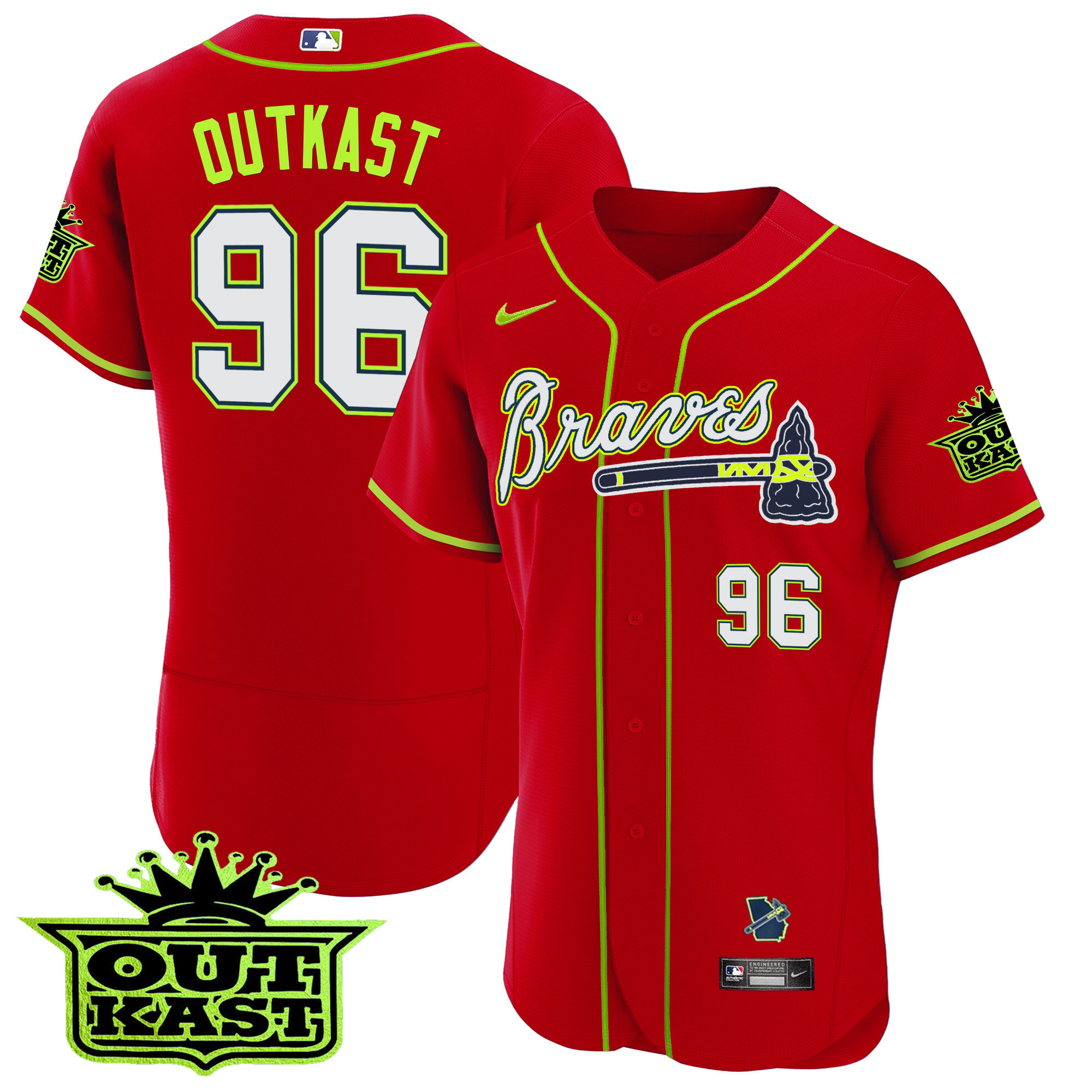 OutKast Men's Atlanta Braves Outkast Flex Base V2 Red Jersey - All Stitched V4