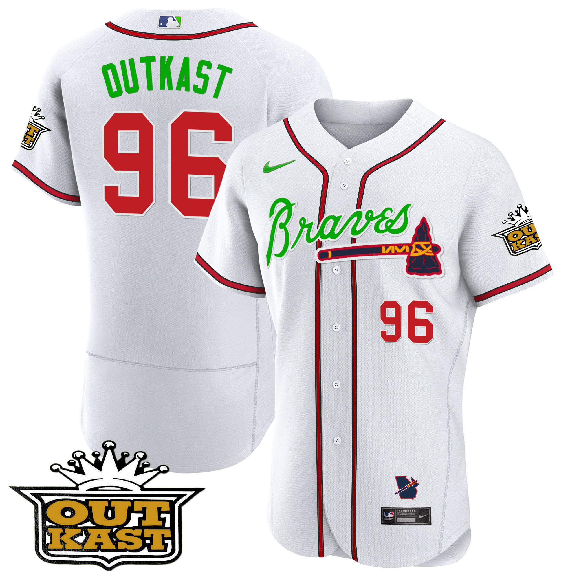 OutKast Men's Atlanta Braves Outkast Flex Base V2 White Jersey - All Stitched V78