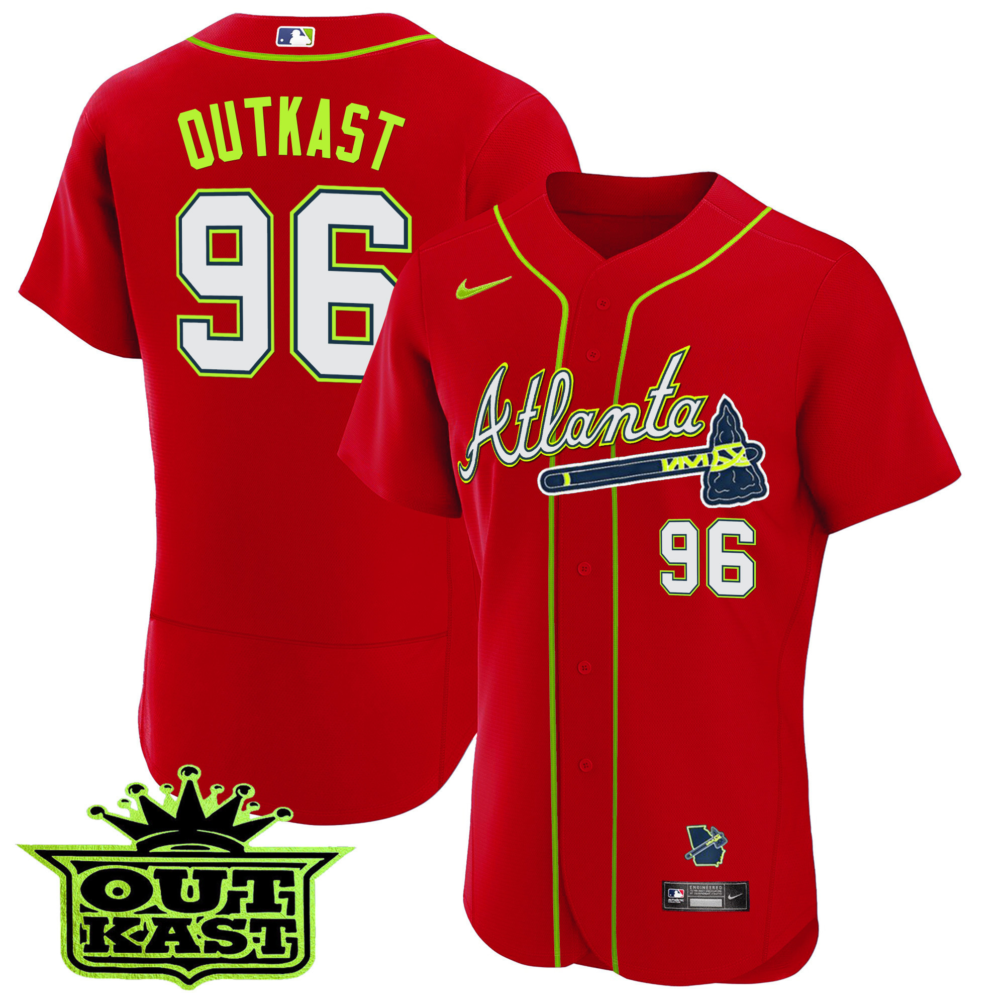 OutKast Men's Atlanta Braves Outkast Flex Base V3 Red Jersey - All Stitched
