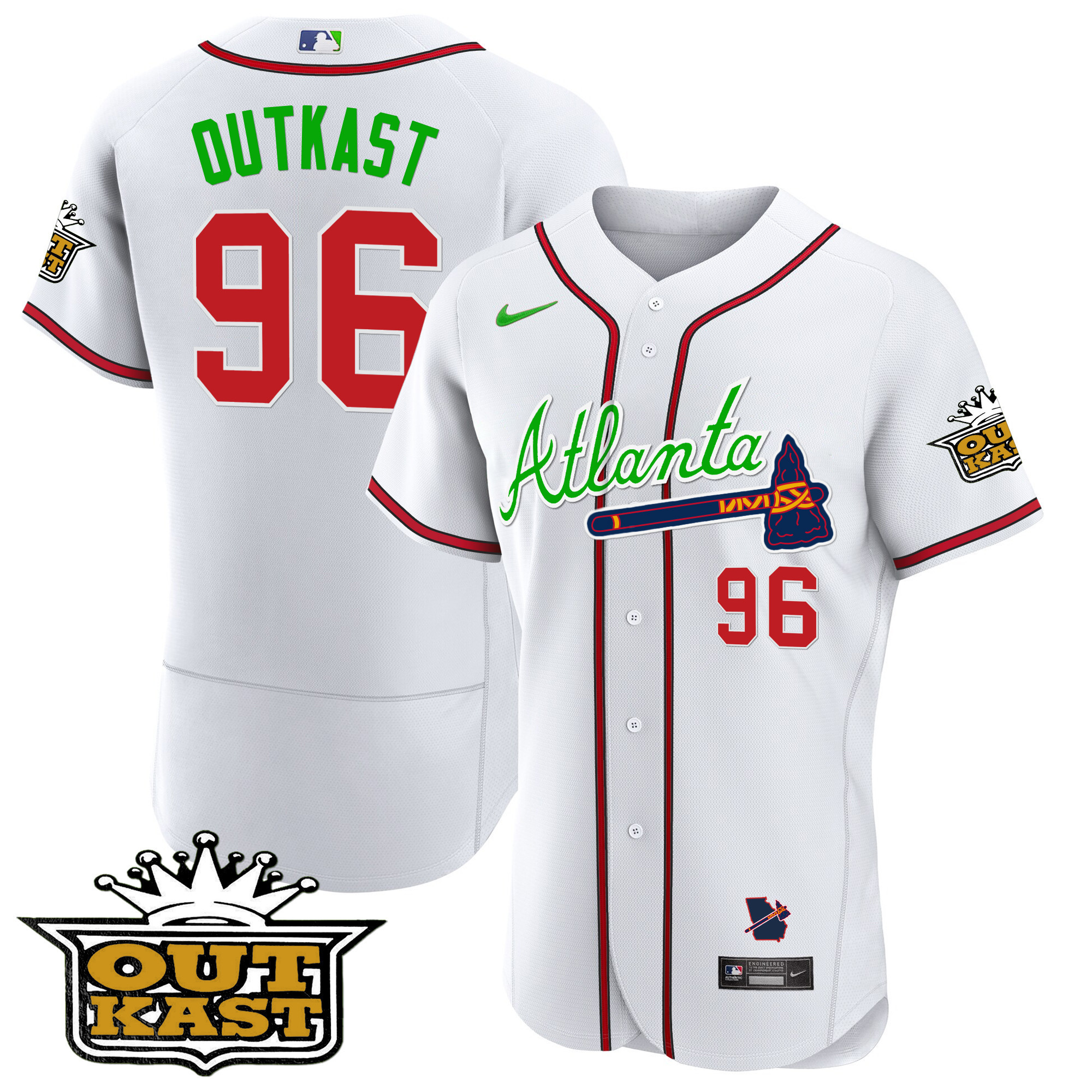 OutKast Men's Atlanta Braves Outkast Flex Base V3 White Jersey - All Stitched