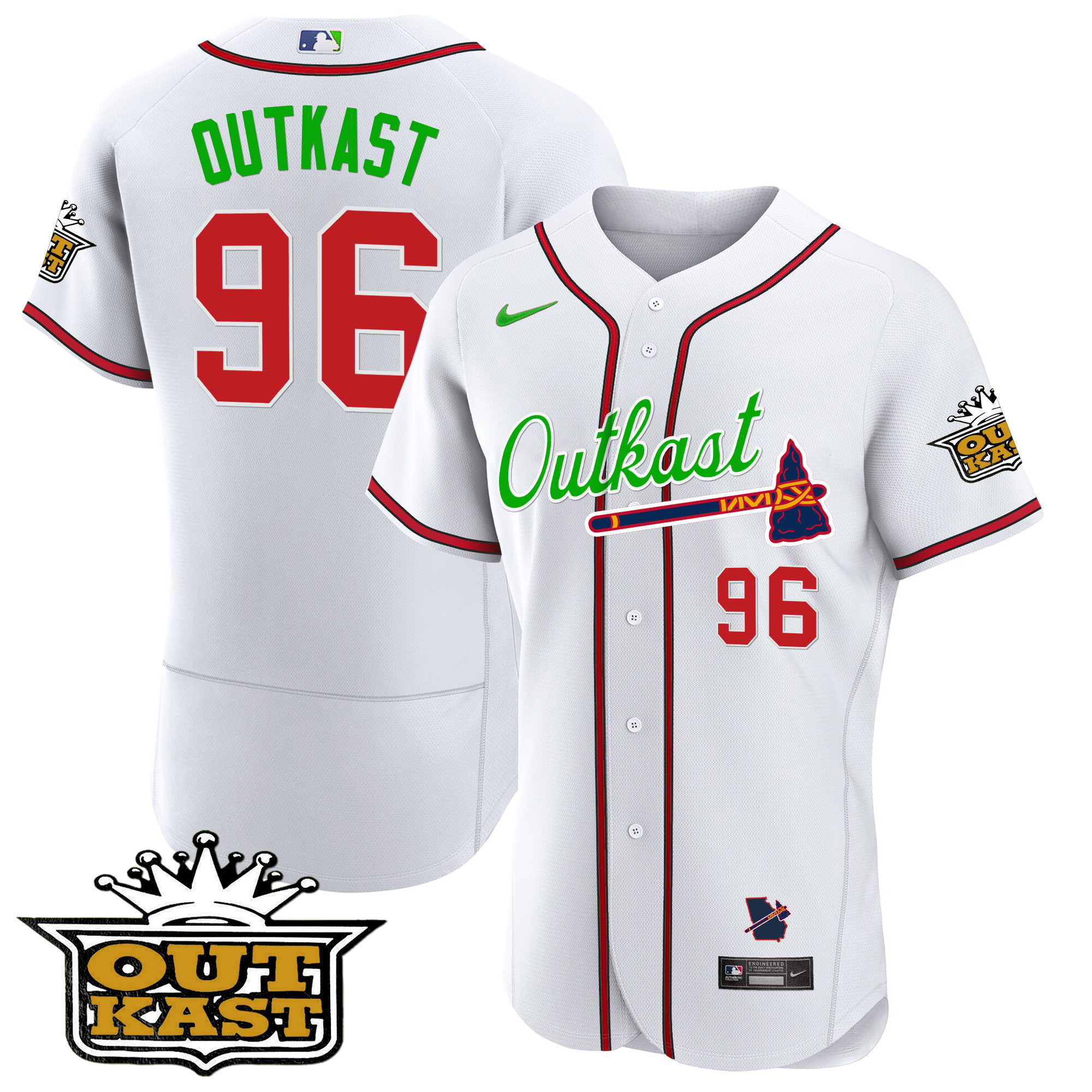 OutKast Men's Atlanta Braves Outkast Flex Base White Jersey - All Stitched V6