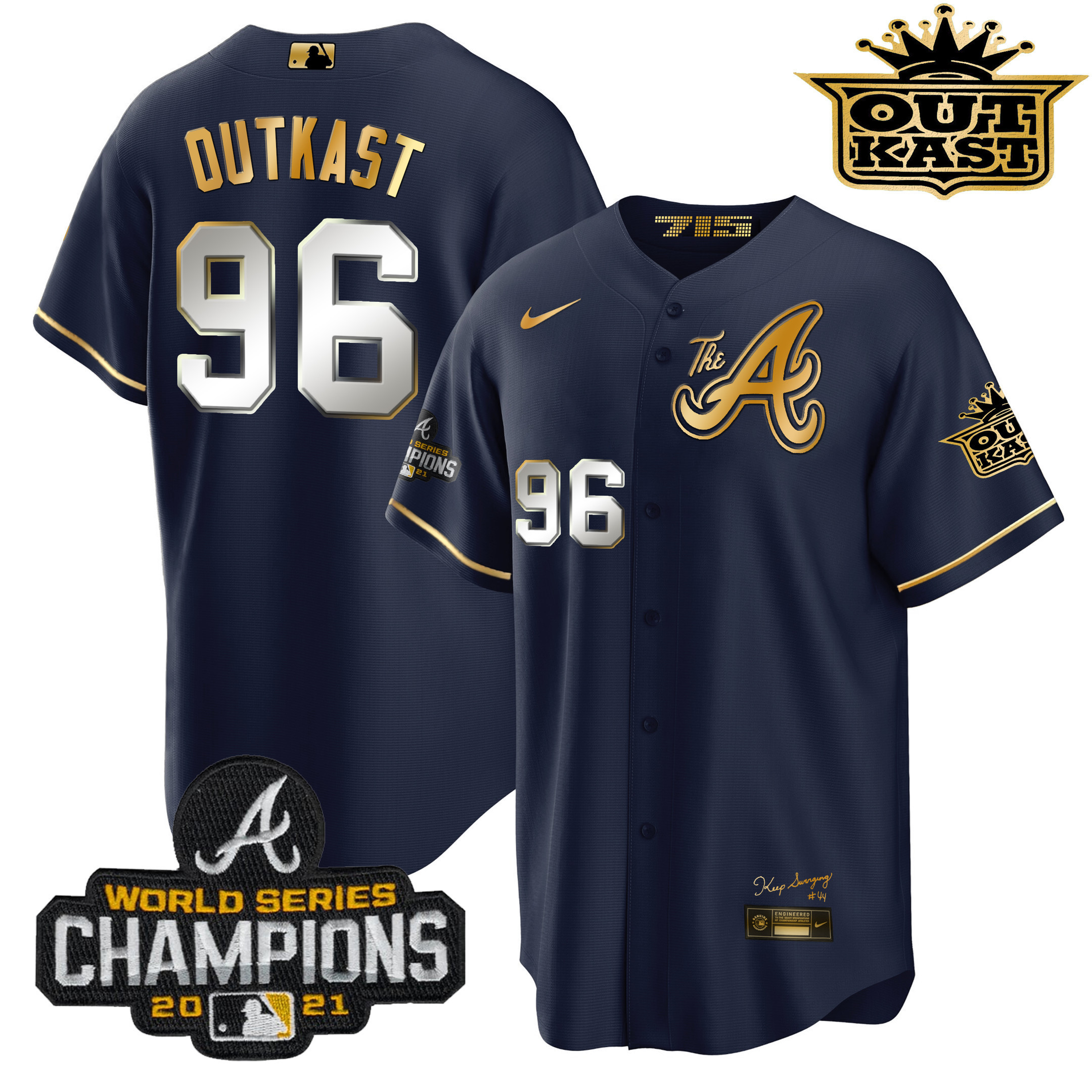 OutKast Men's Atlanta Braves Outkast Gold The A Cool Base Navy Gold Jersey - All Stitched V76