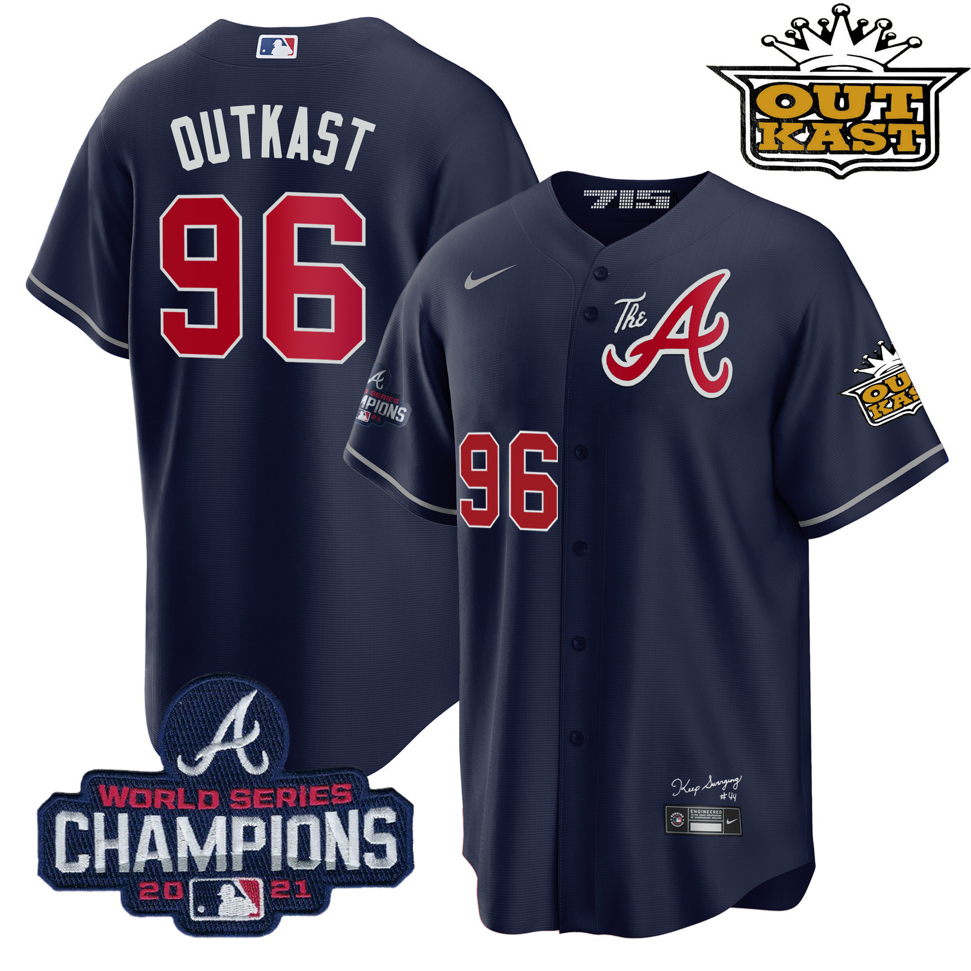 OutKast Men's Atlanta Braves Outkast Gold The A Cool Base Navy Jersey - All Stitched V2